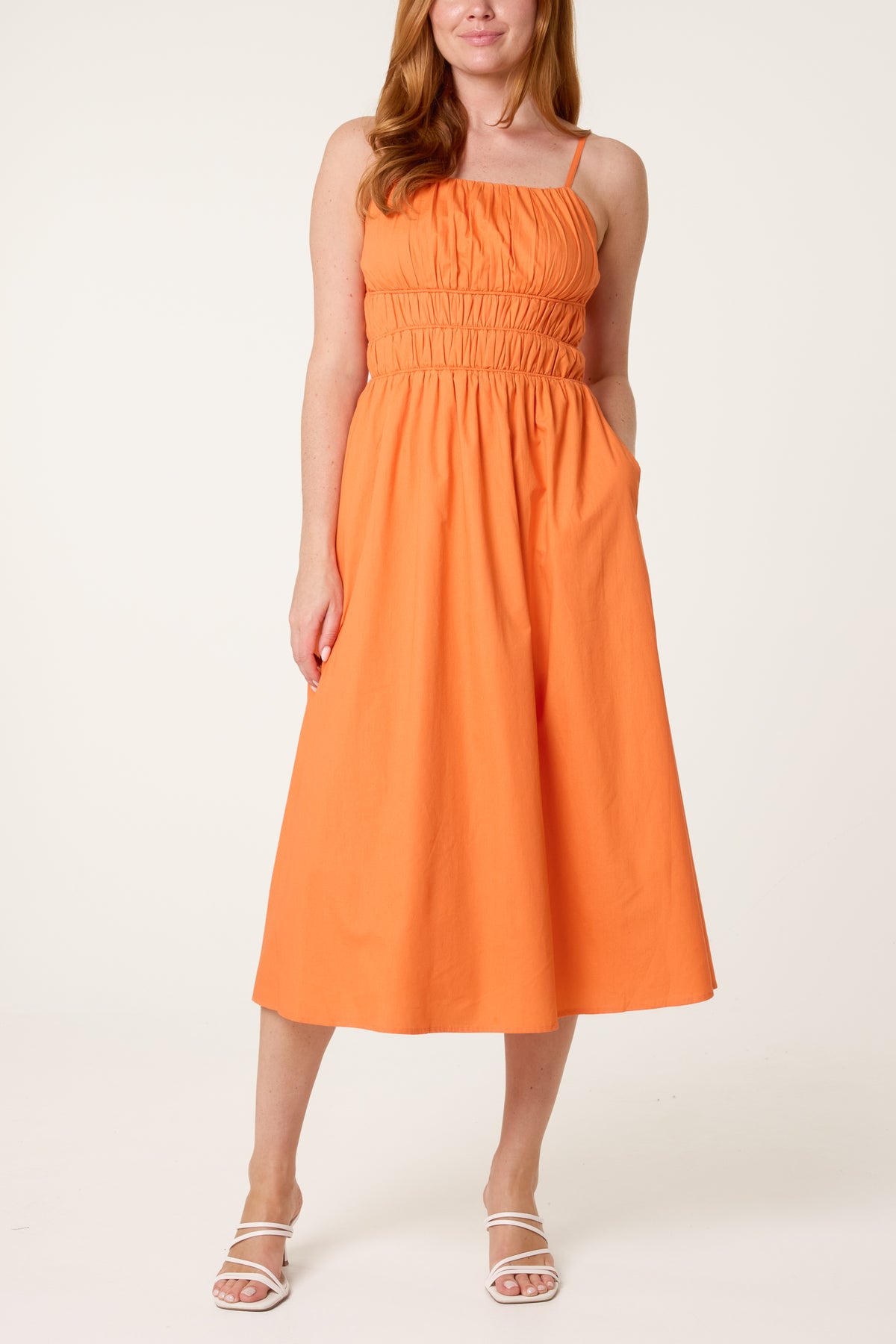 Ruched Strappy Midi Dress