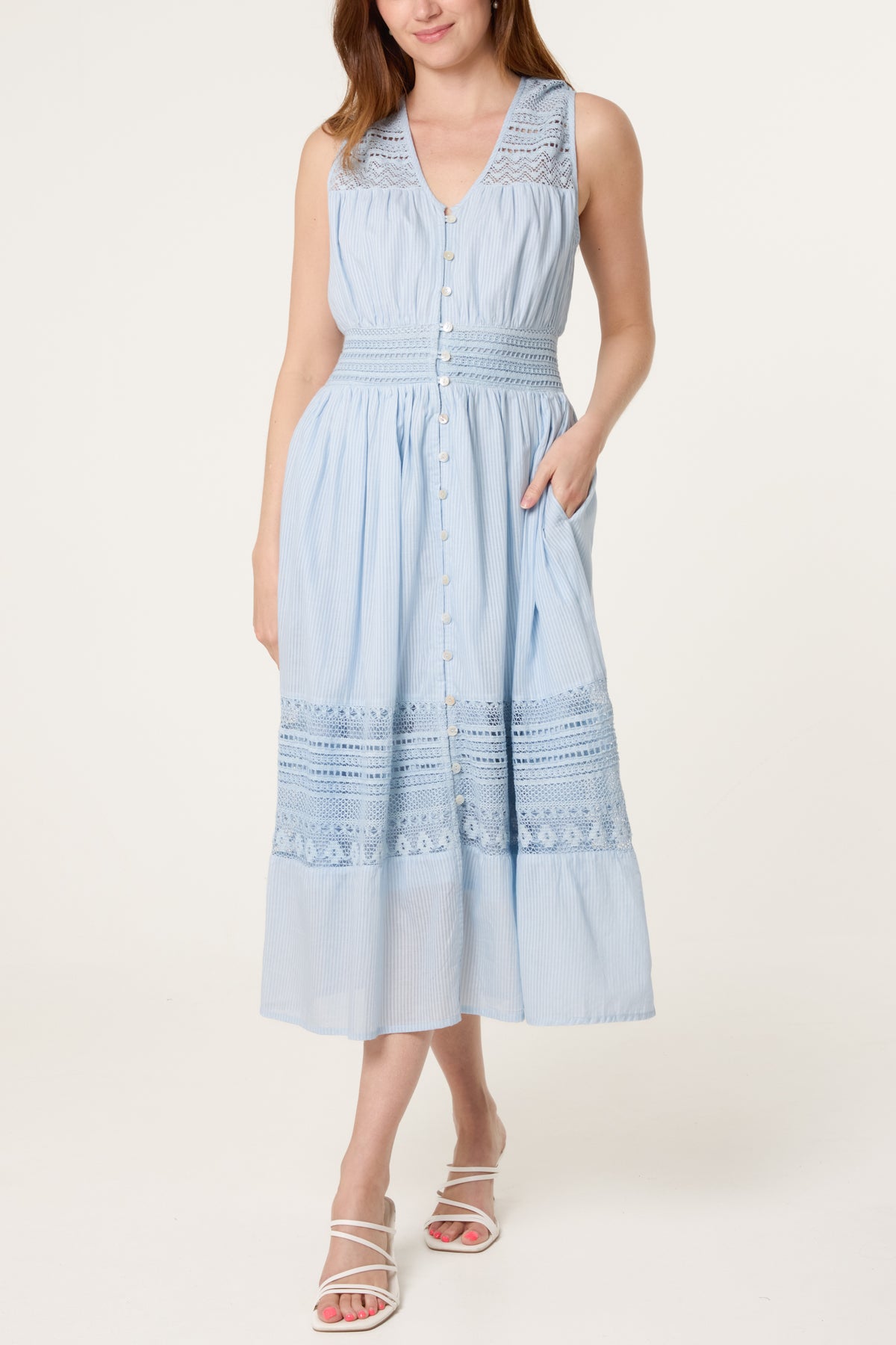Button Through Crochet & Lace Insert Dress