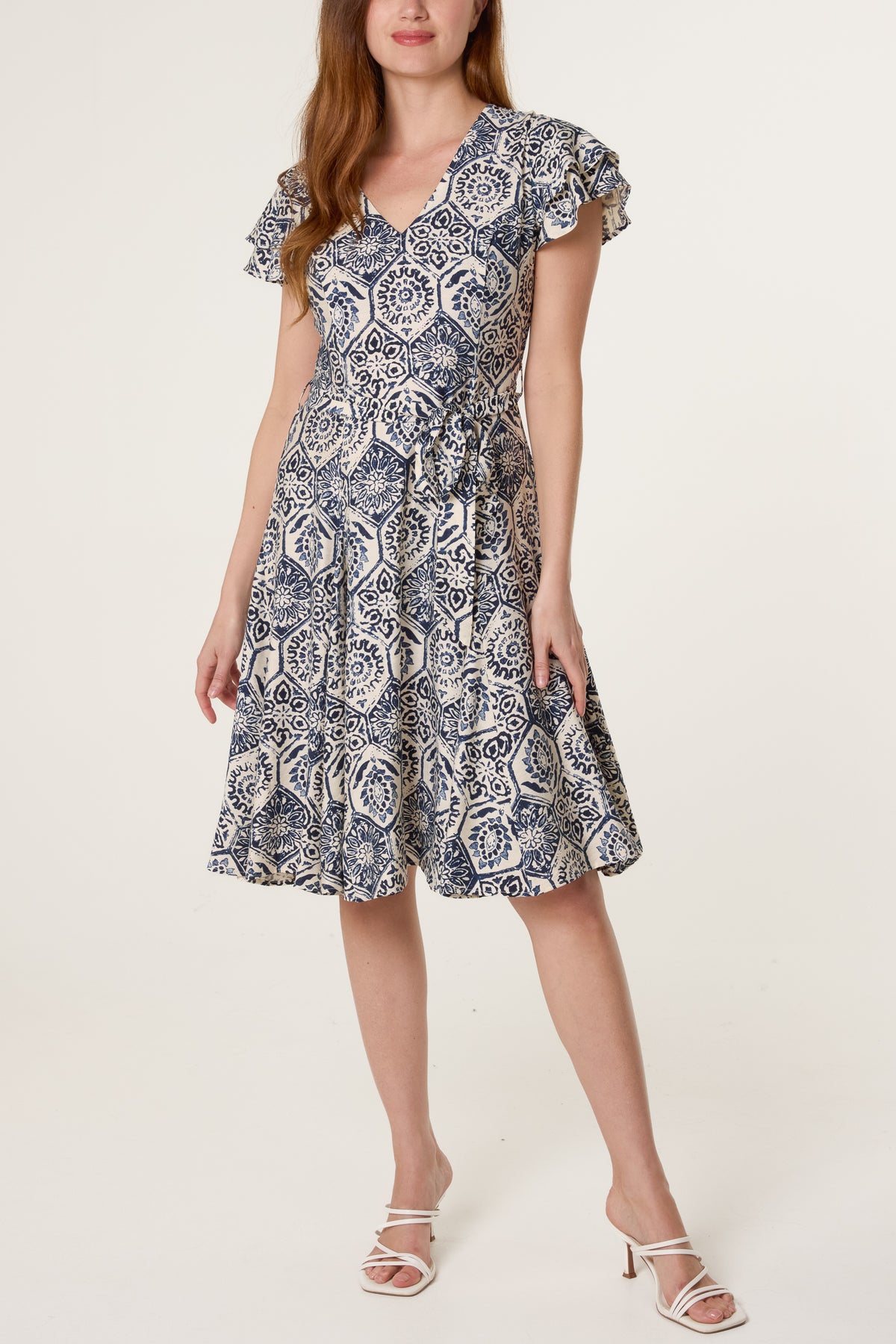 Mosaic Print Tie Front Skater Dress