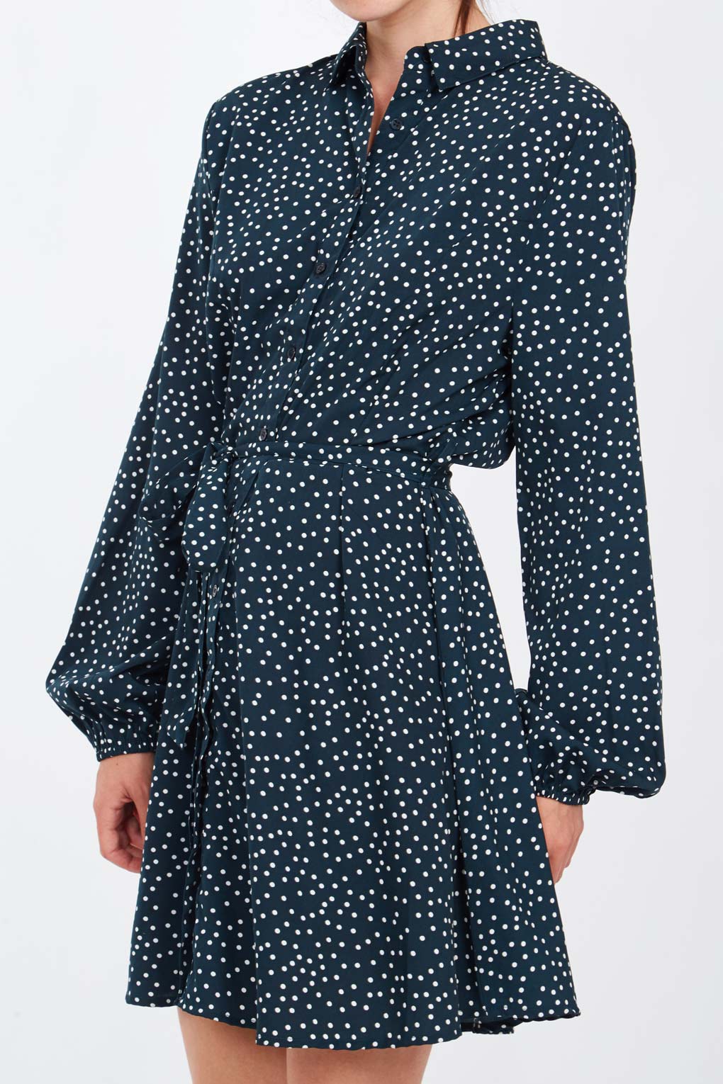 Polka Dolt Belted Mini Shirt Dress