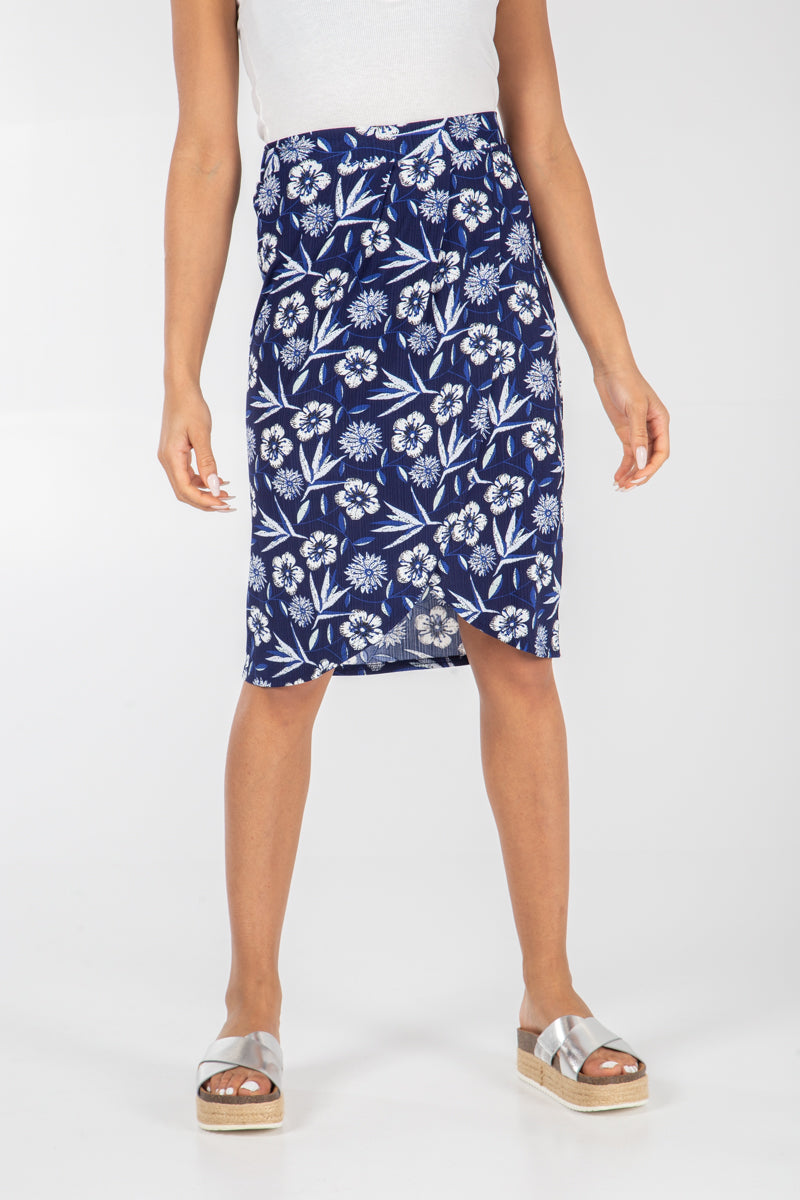 Front Wrap Floral Midi Skirt