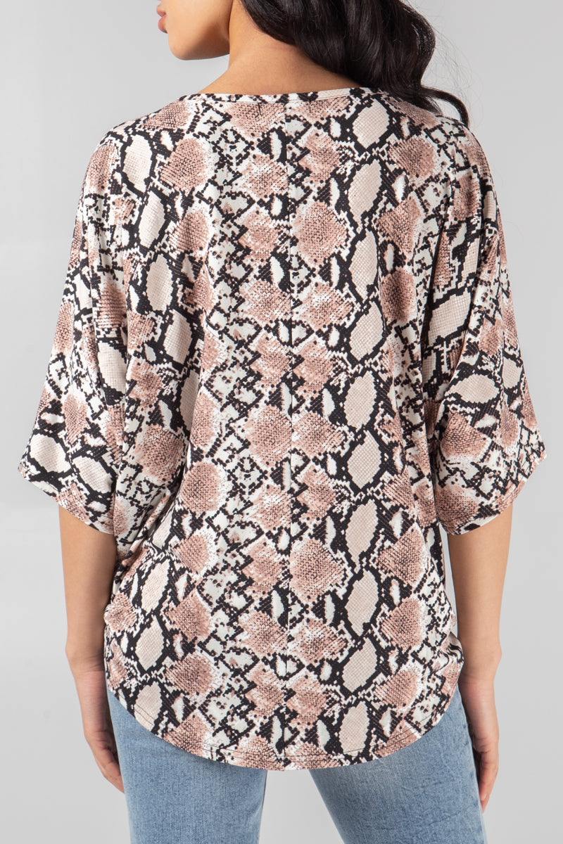 Snake Print Oversized Zip Front Top