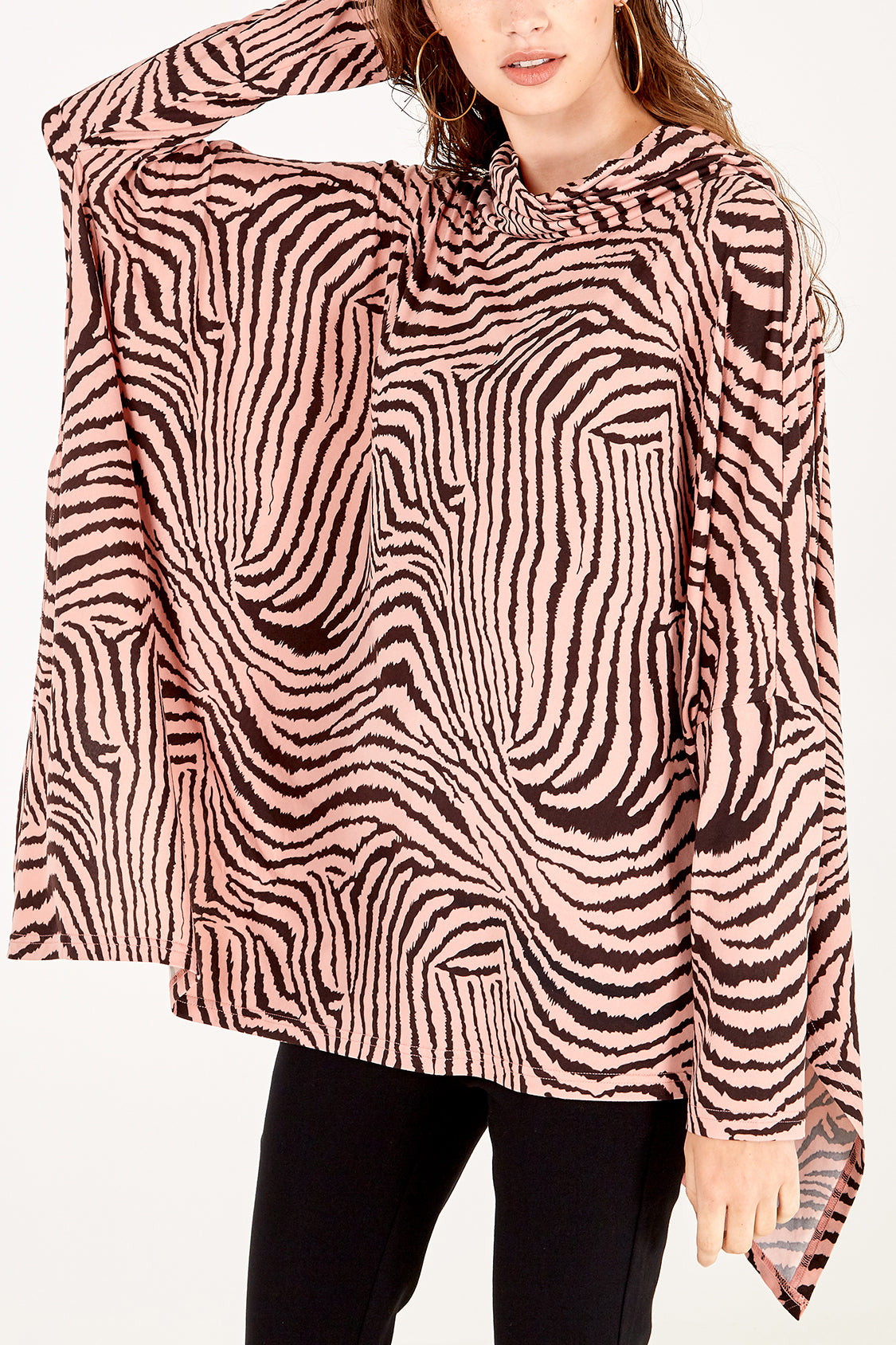 Zebra Oversized Asymmetric Cowl Neck Top