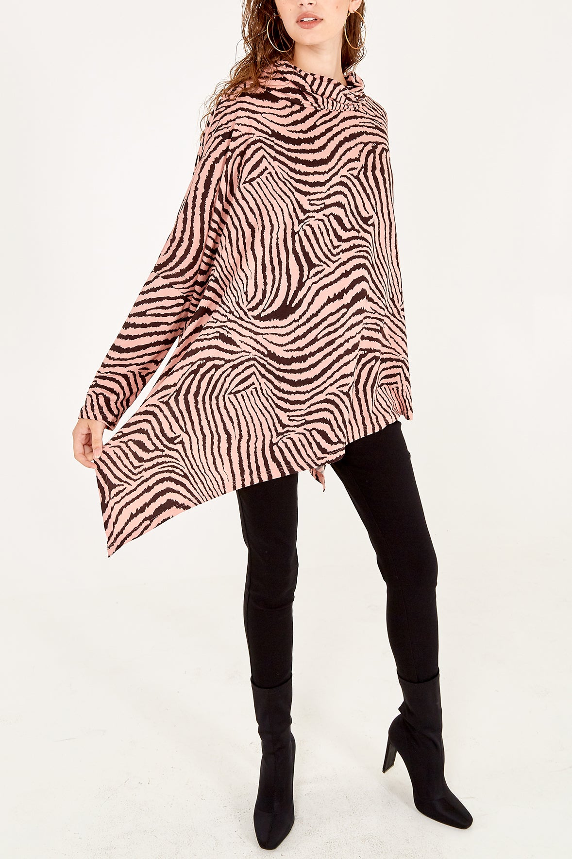 Zebra Oversized Asymmetric Cowl Neck Top