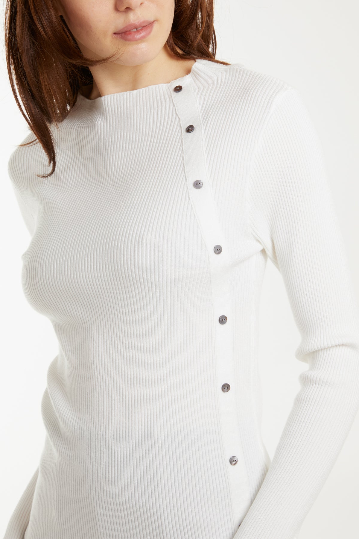 Button Detail Slash Neck Rib Top