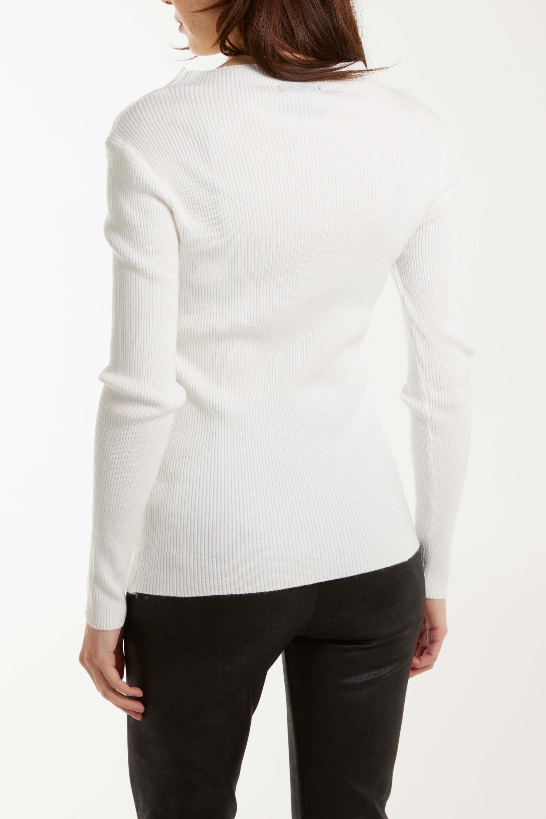 Button Detail Slash Neck Rib Top