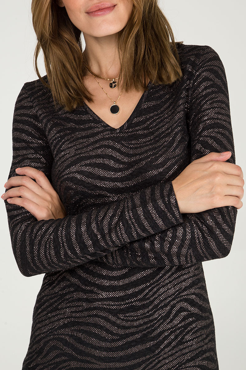 V-Neck Glitter Midi Dress