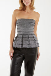 Bandeau Silver Sparkle Peplum Top