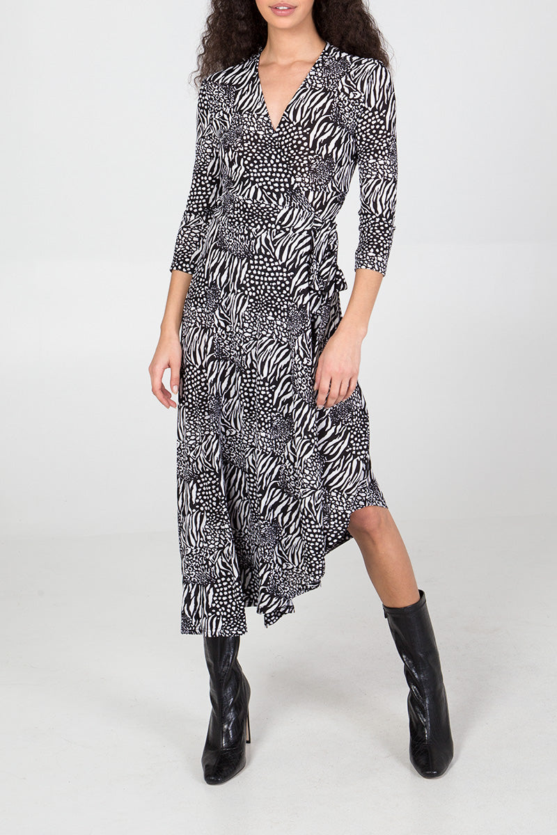 Asymmetric Animal Print Wrap Dress