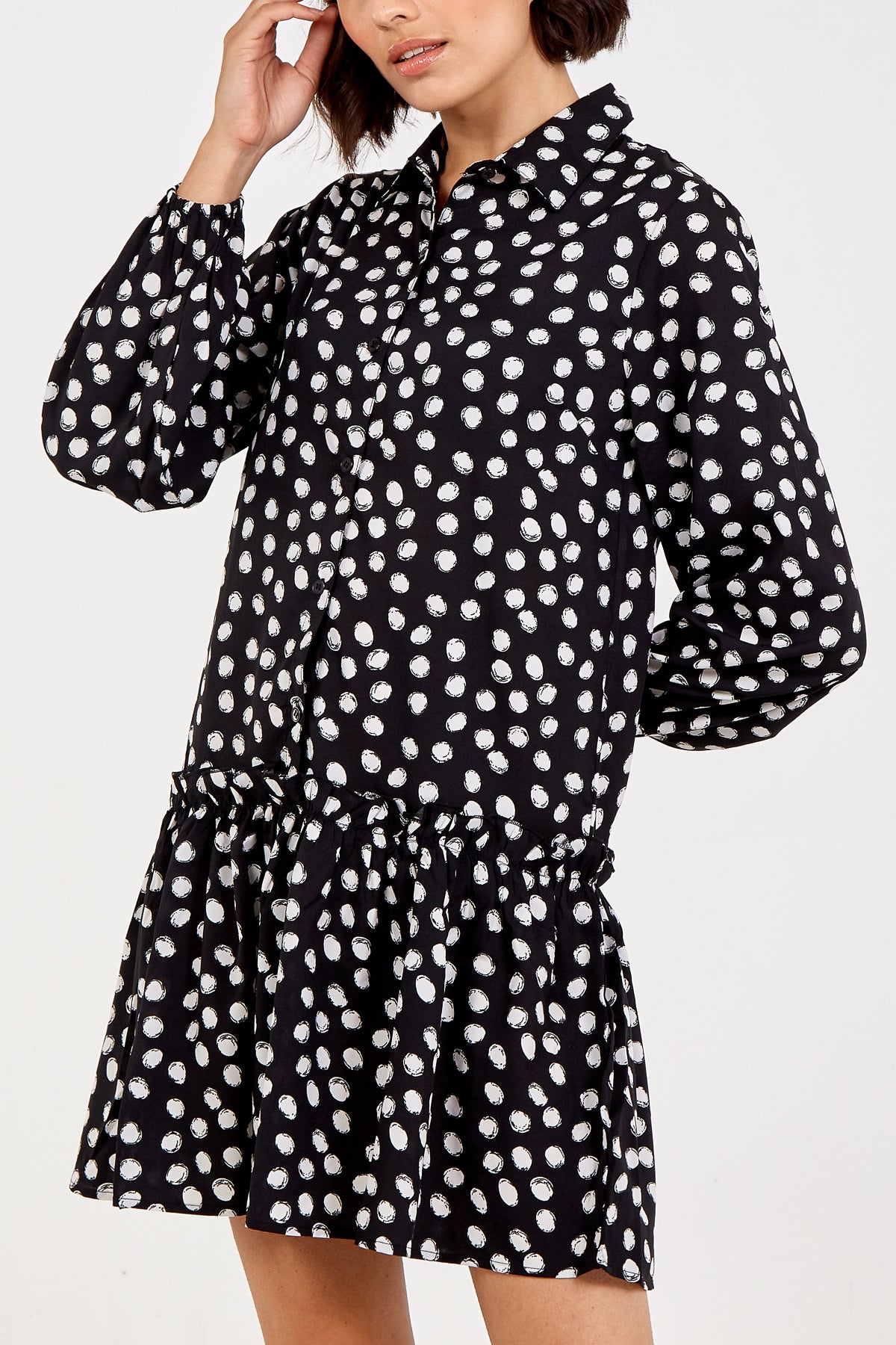 Polka Dot Tiered Shirt Dress