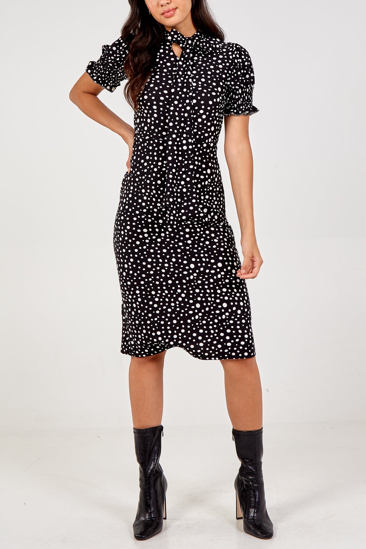 Polka Dot Pussy Bow Midi Dress