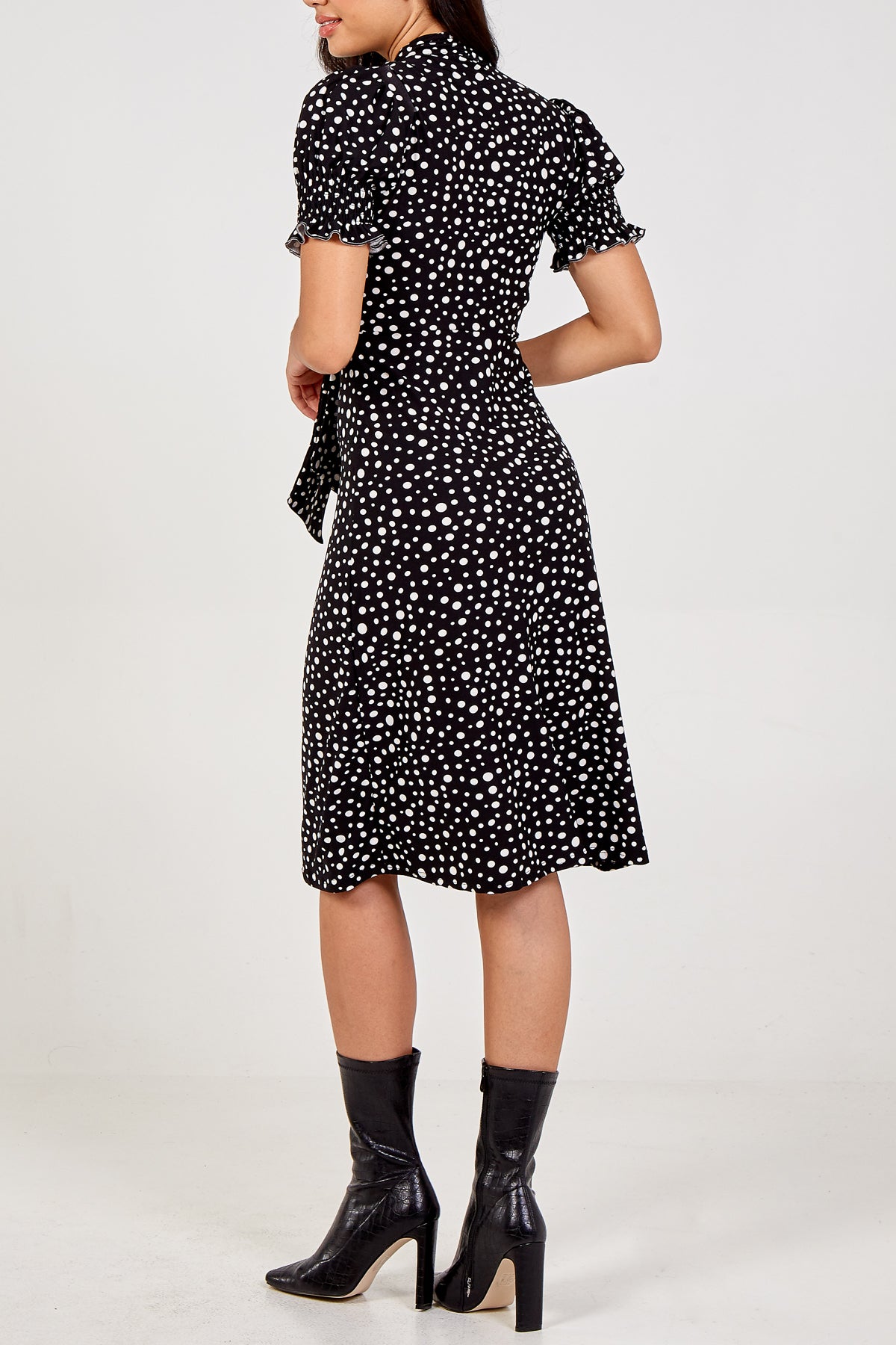 Polka Dot Pussy Bow Midi Dress