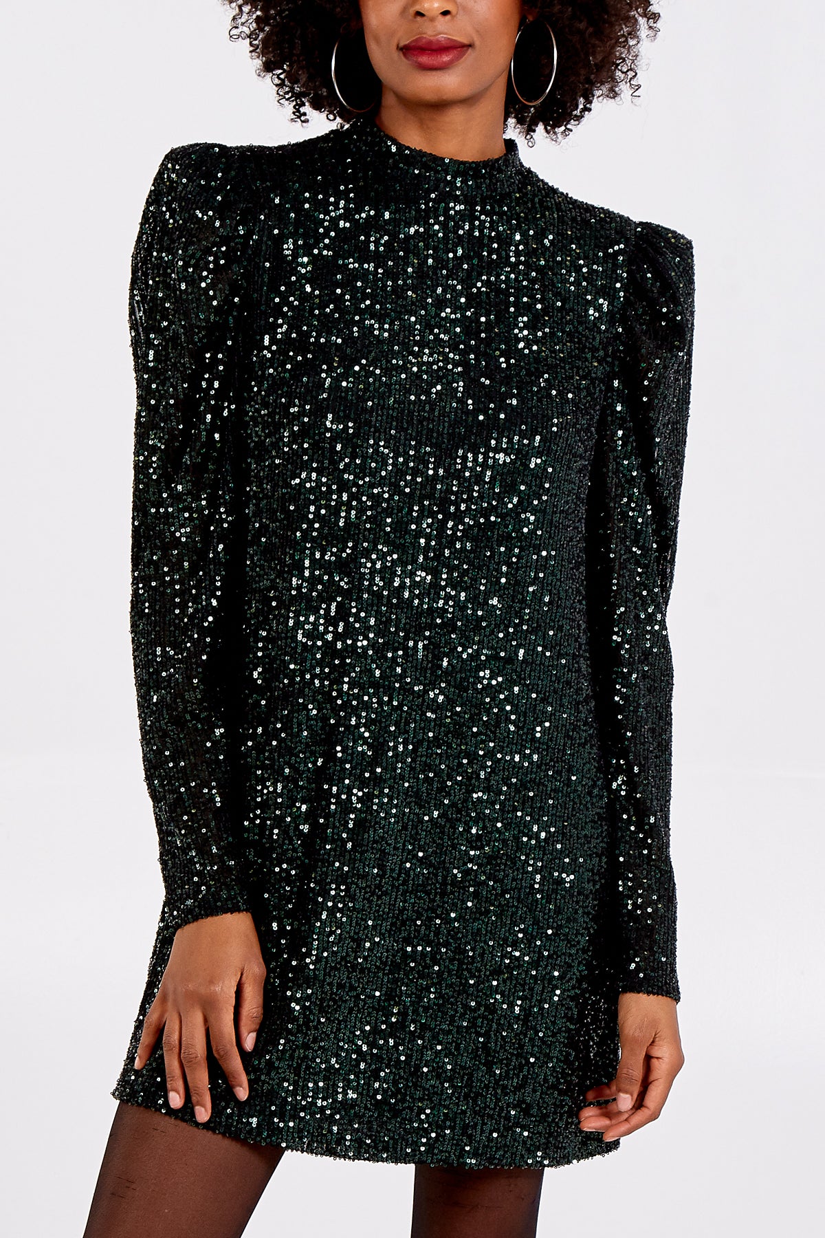 Puff Shoulder Sequin Swing Dress