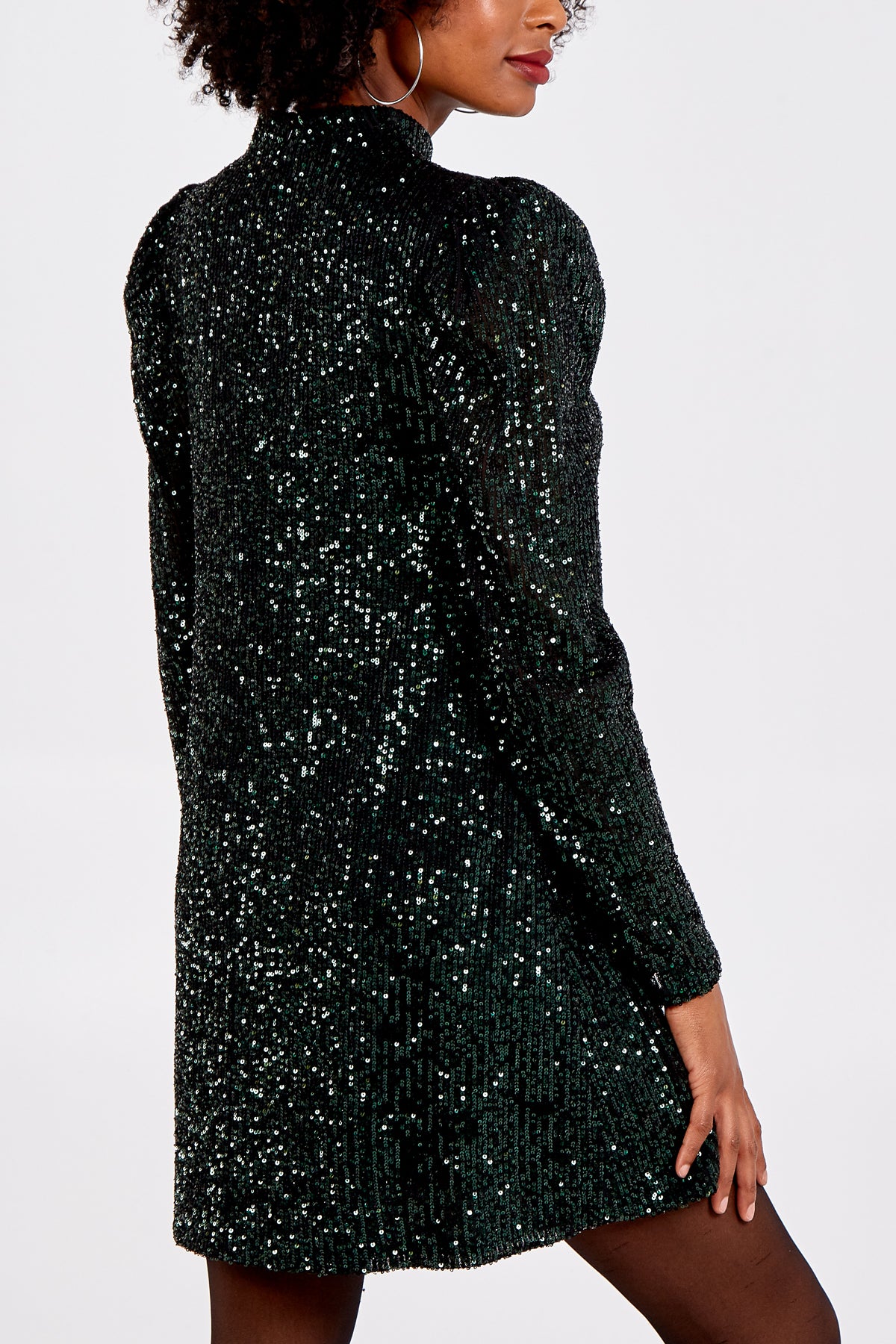 Puff Shoulder Sequin Swing Dress