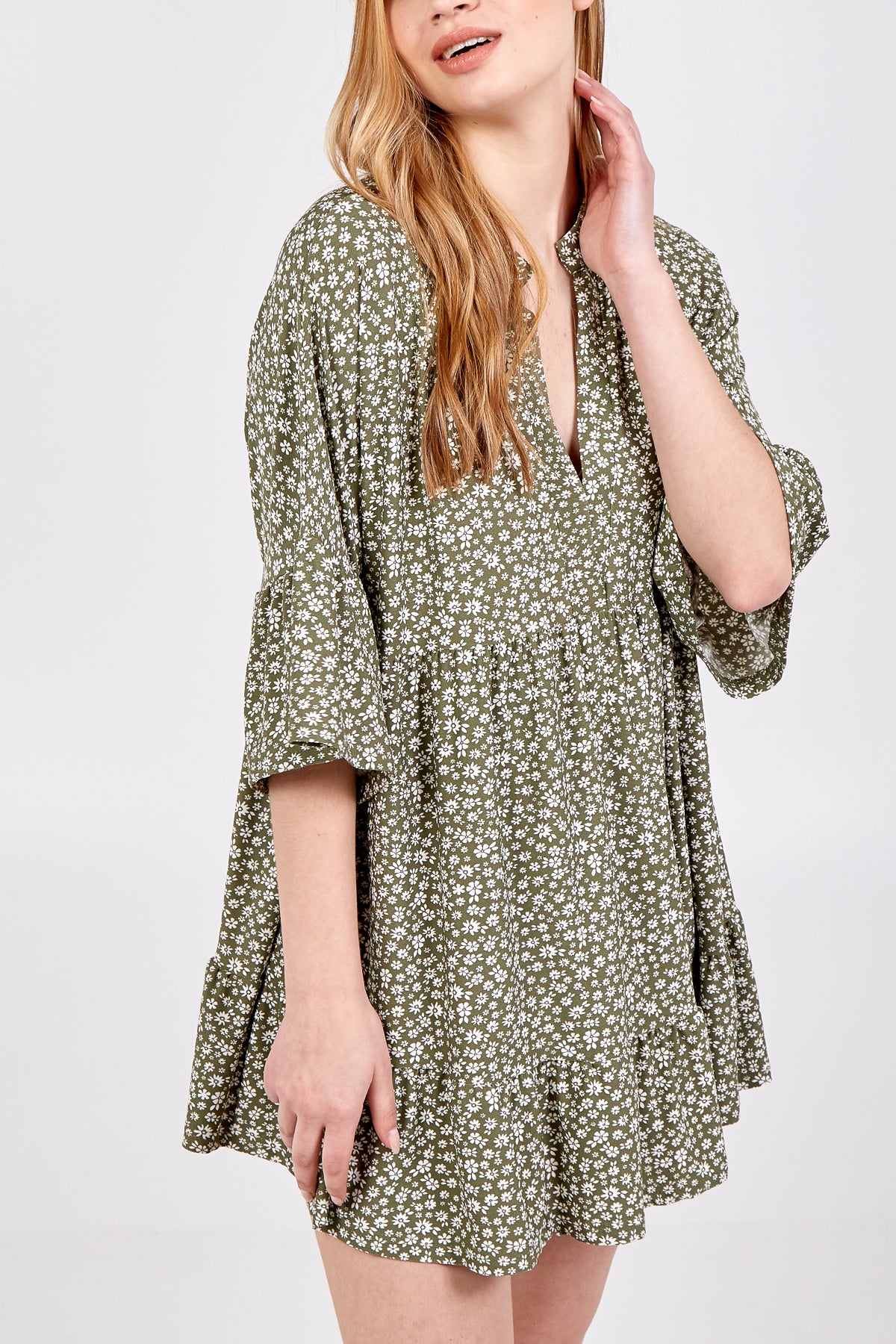 Ditsy Floral V-Front Smock Dress