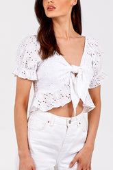 Tie Front Broderie Anglaise Crop Top