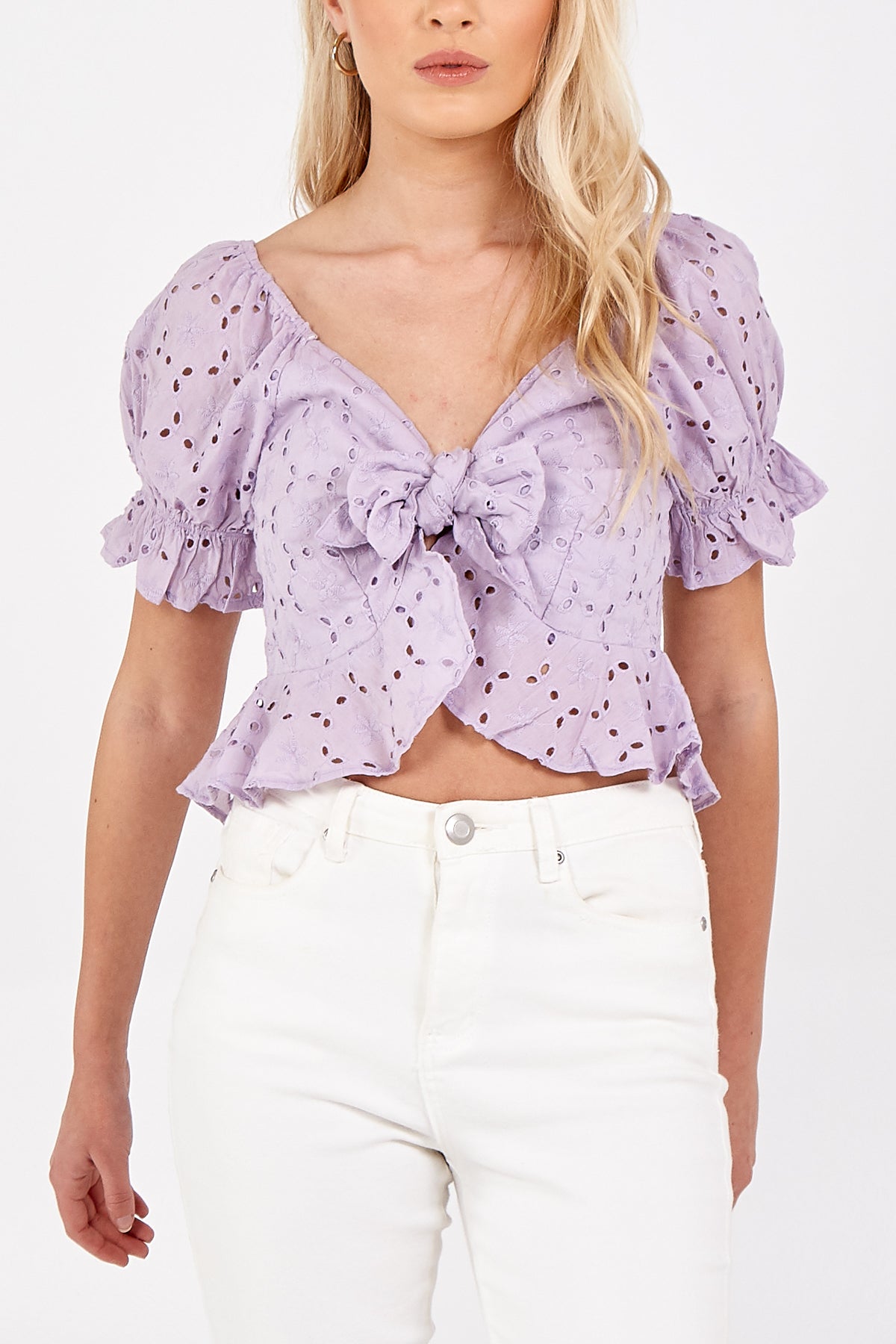 Tie Front Broderie Anglaise Crop Top