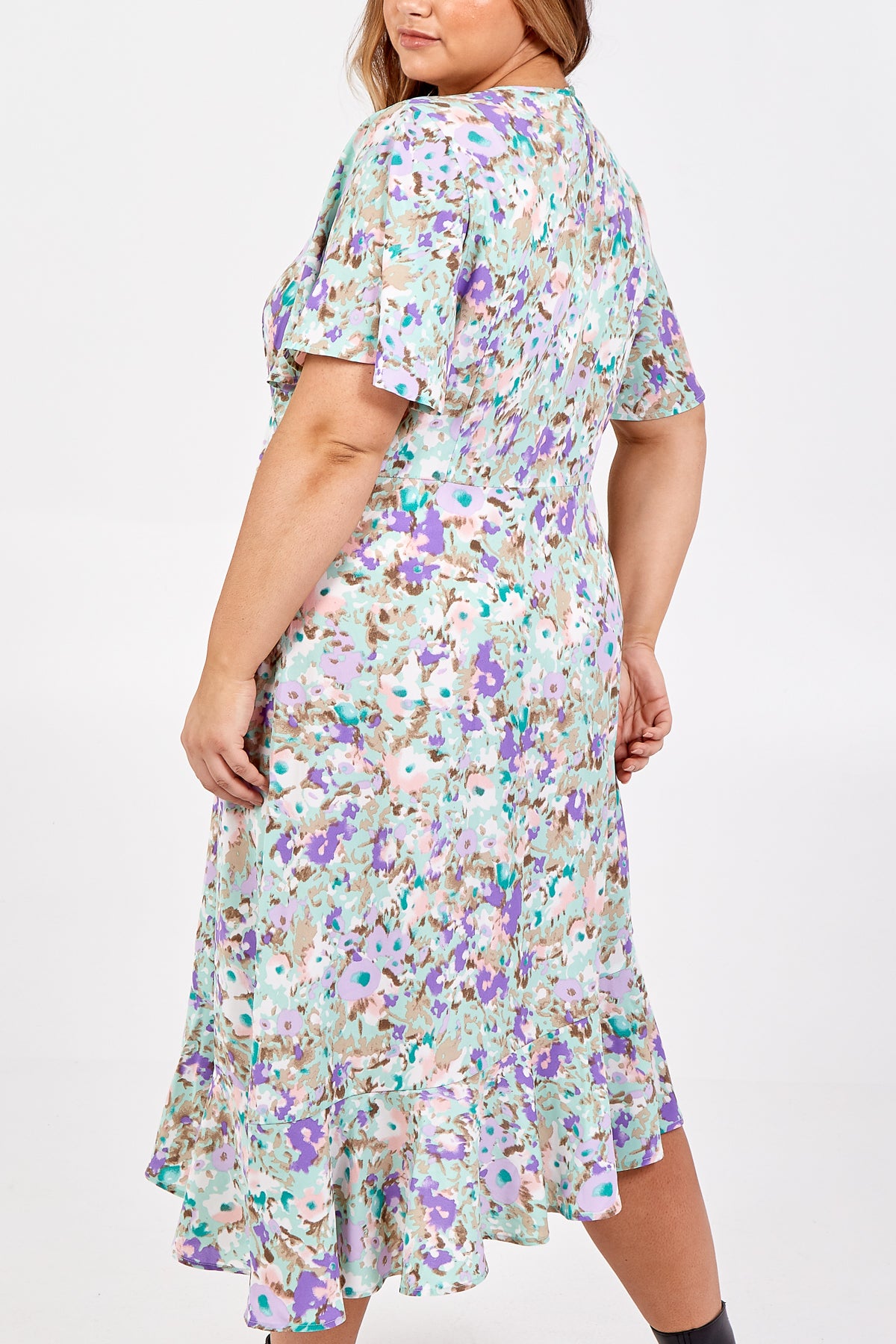 Curve Asymmetric Hem Floral Midi Dress