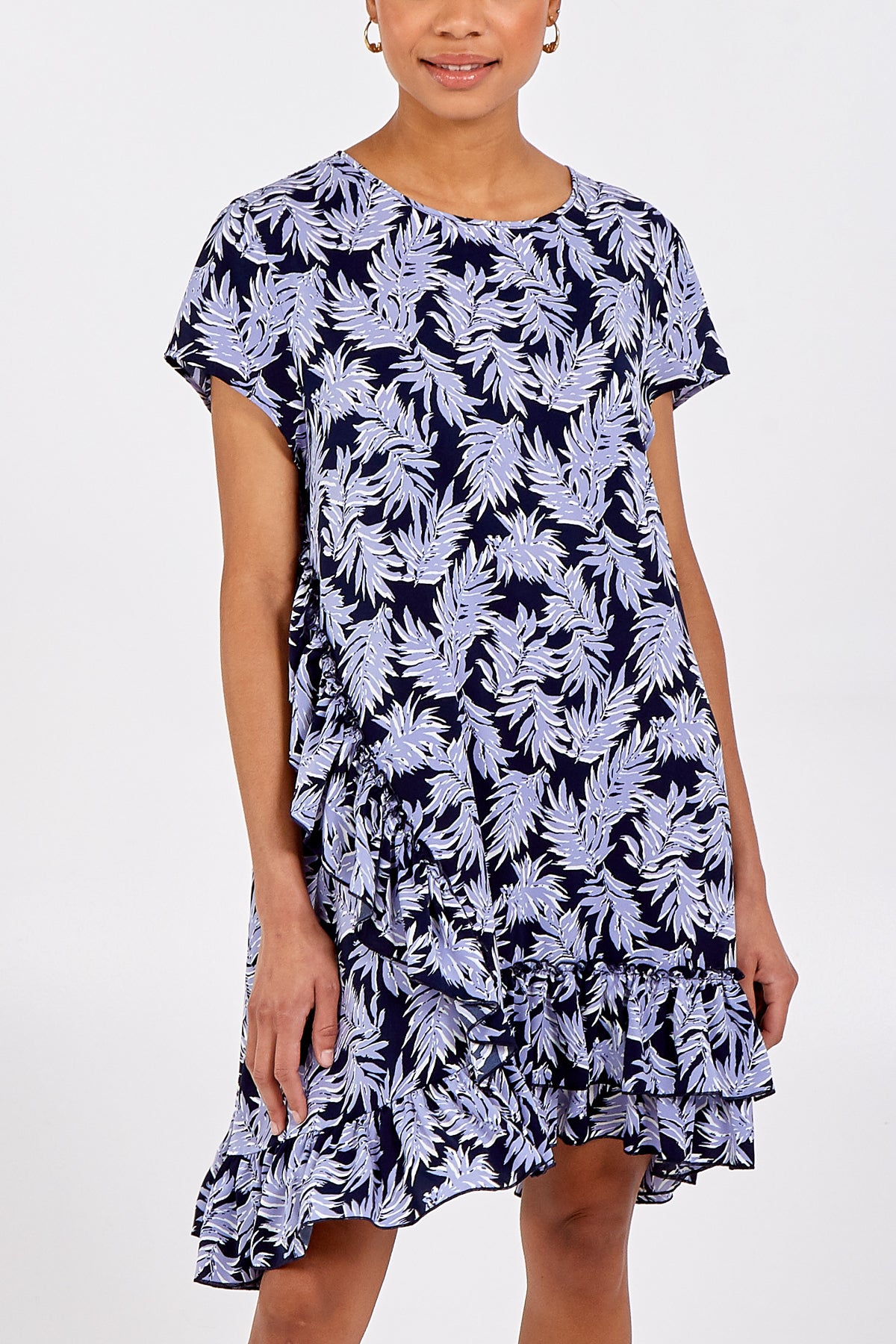 Oversized Leaf Print Frill Dress