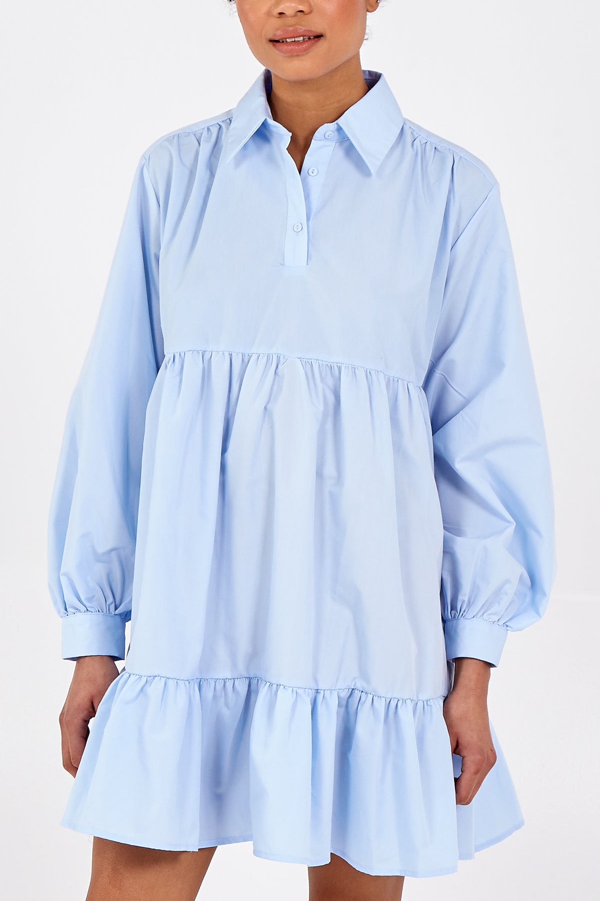 Button Front Long Sleeve Smock Dress