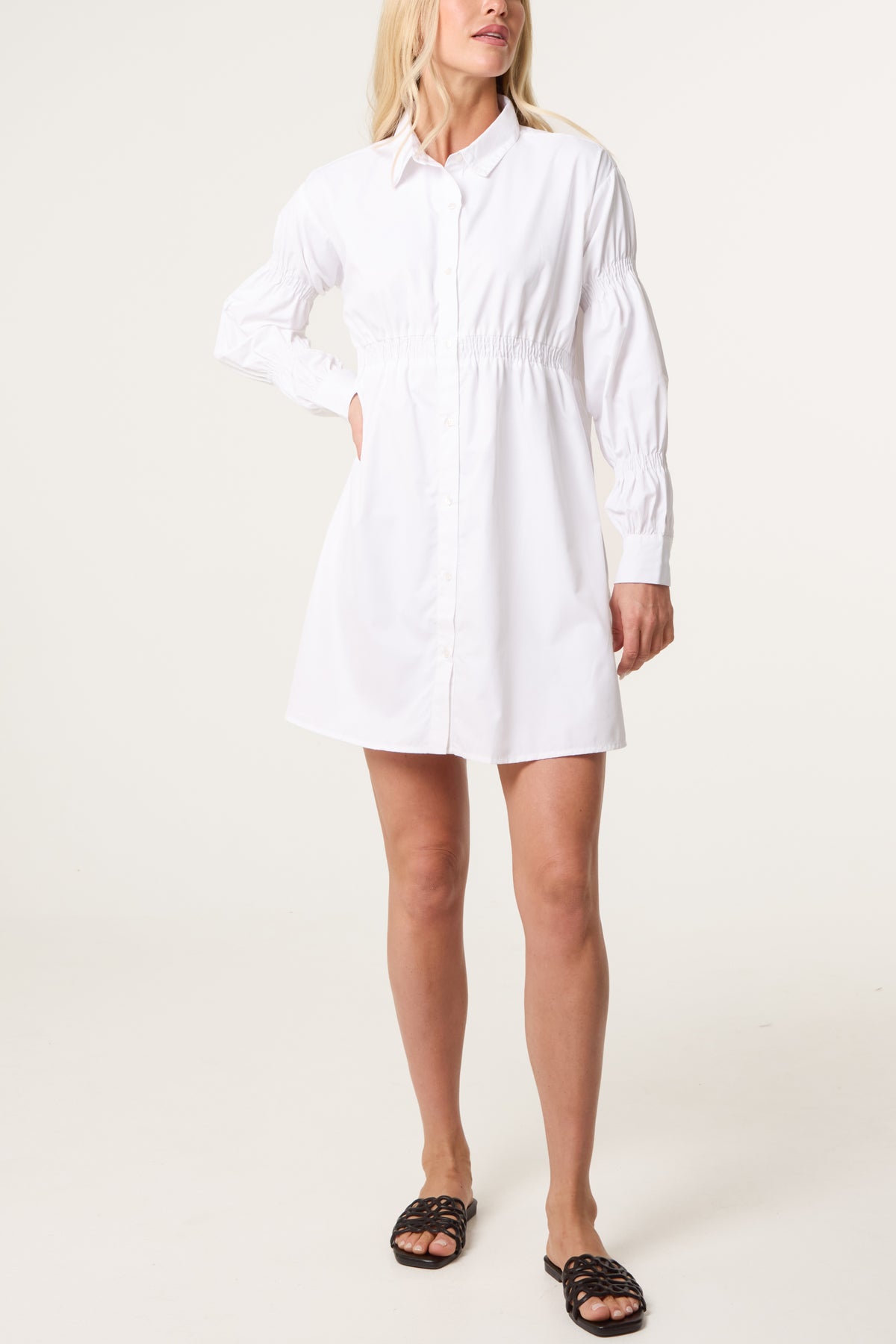 Shirred Waist Shirt Dress