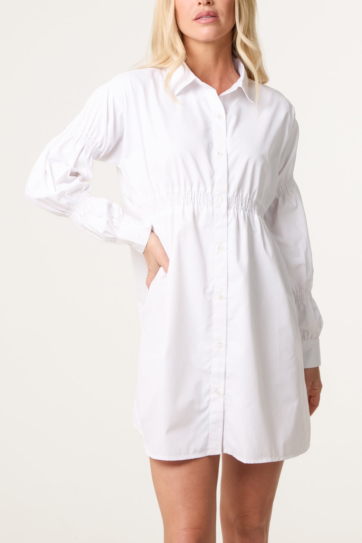 Shirred Waist Shirt Dress