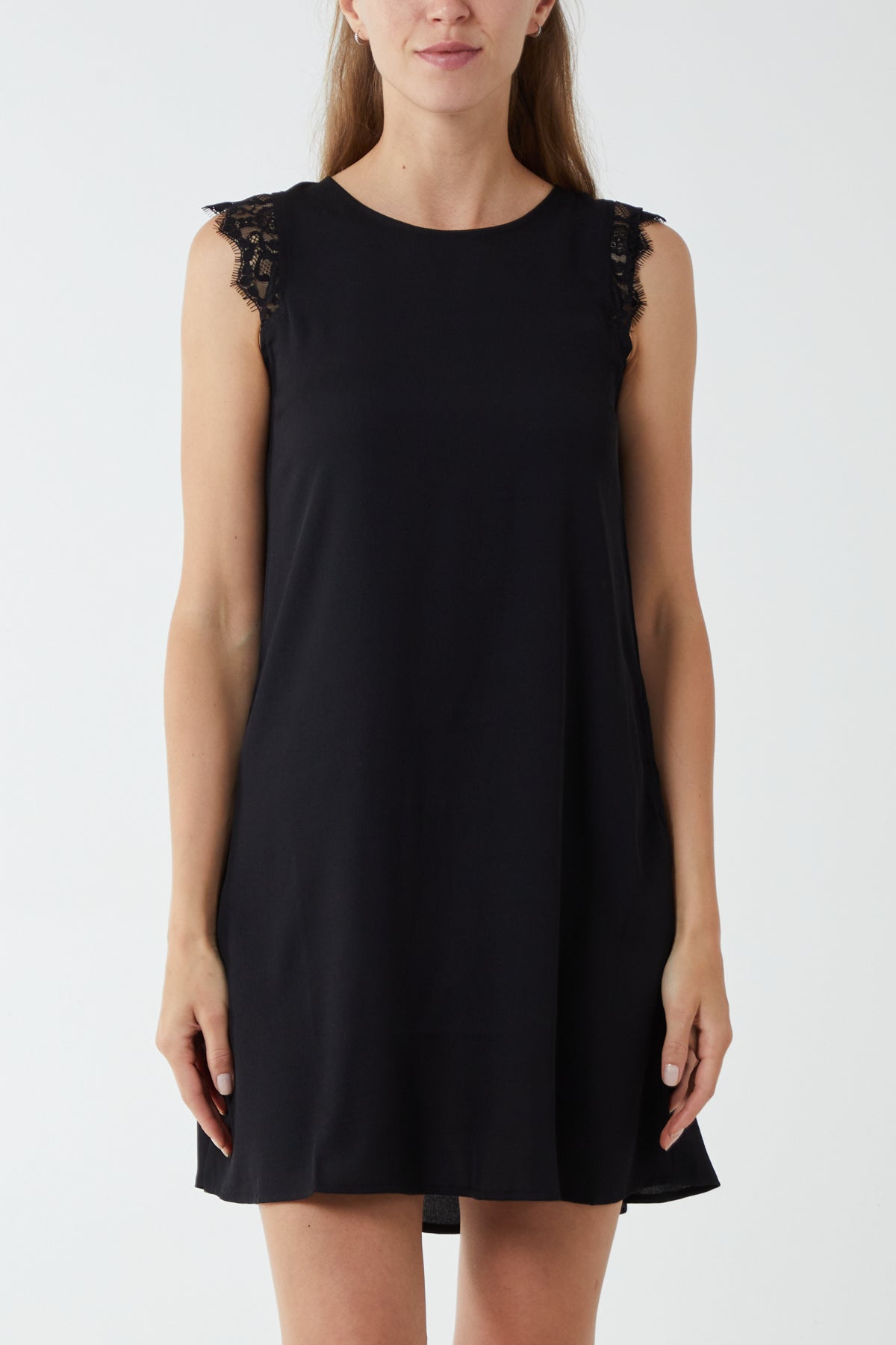 Lace Trim Swing Dress With Tie Back