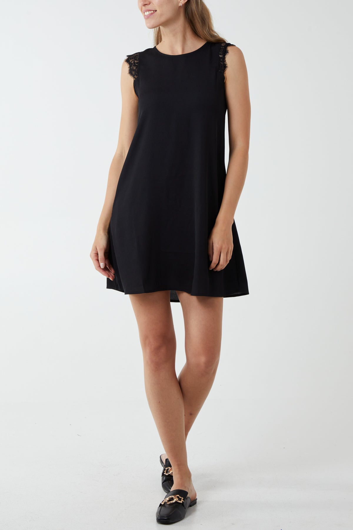 Lace Trim Swing Dress With Tie Back