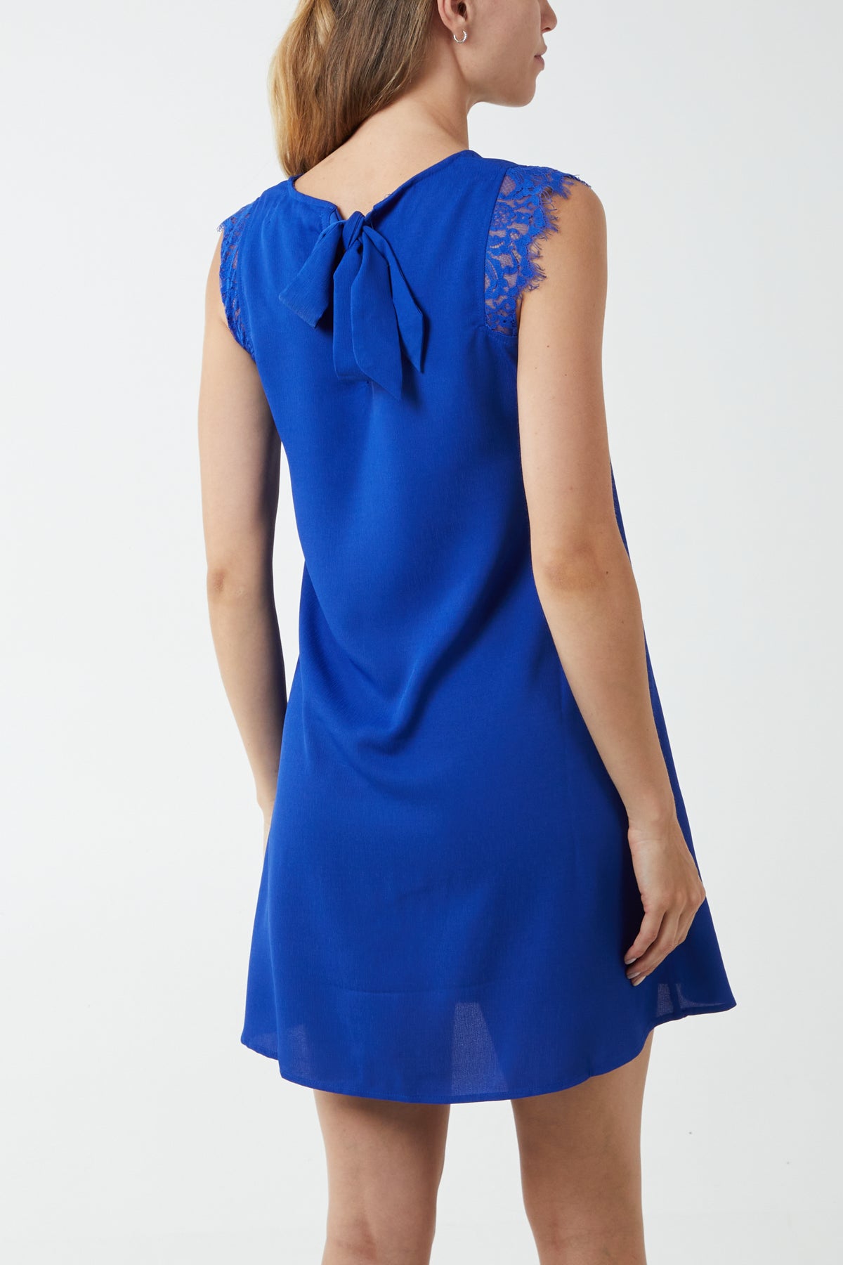 Lace Trim Swing Dress With Tie Back