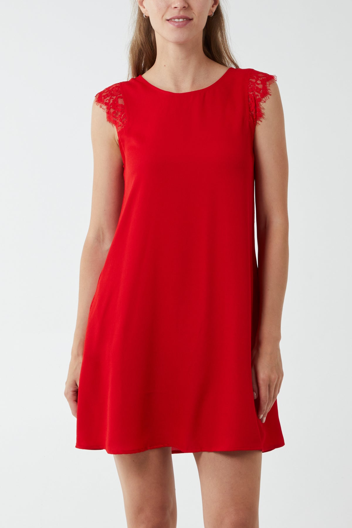 Lace Trim Swing Dress With Tie Back