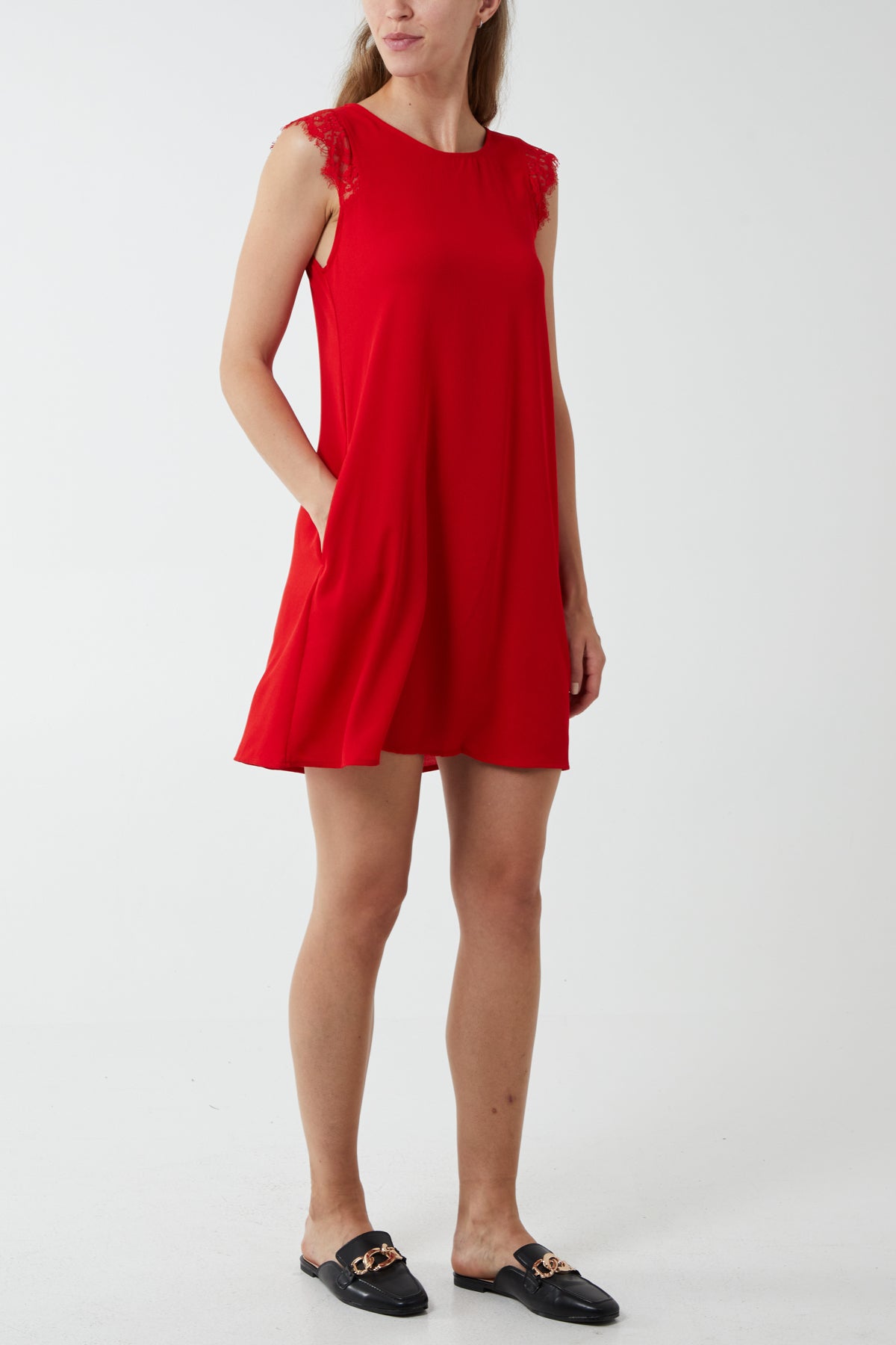 Lace Trim Swing Dress With Tie Back