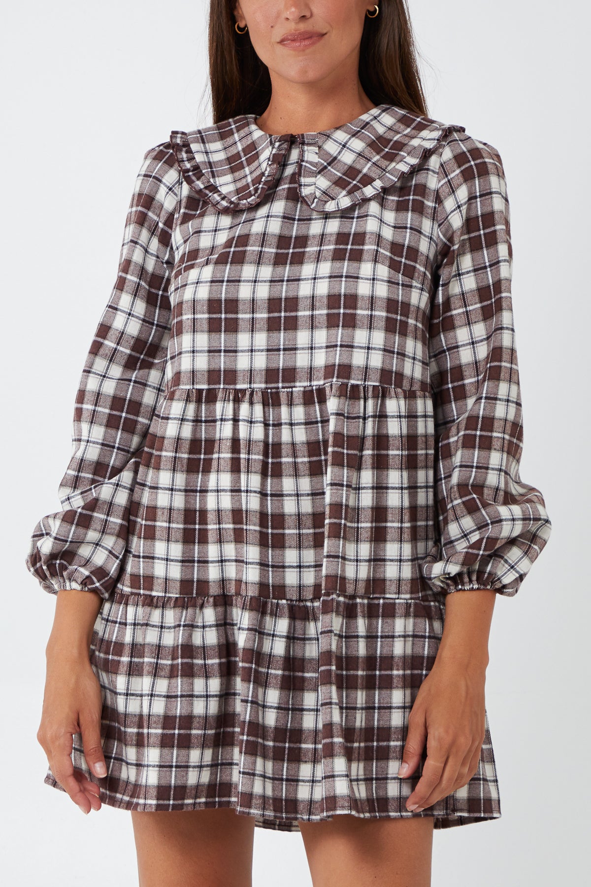 plaid smock dress Tartan Frill Collar Smock Dress Brown/Cream / 8-10-12-14-16 / 1-2-2-2-1