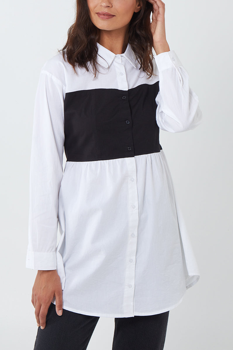 Contrast Panel Shirt Dress
