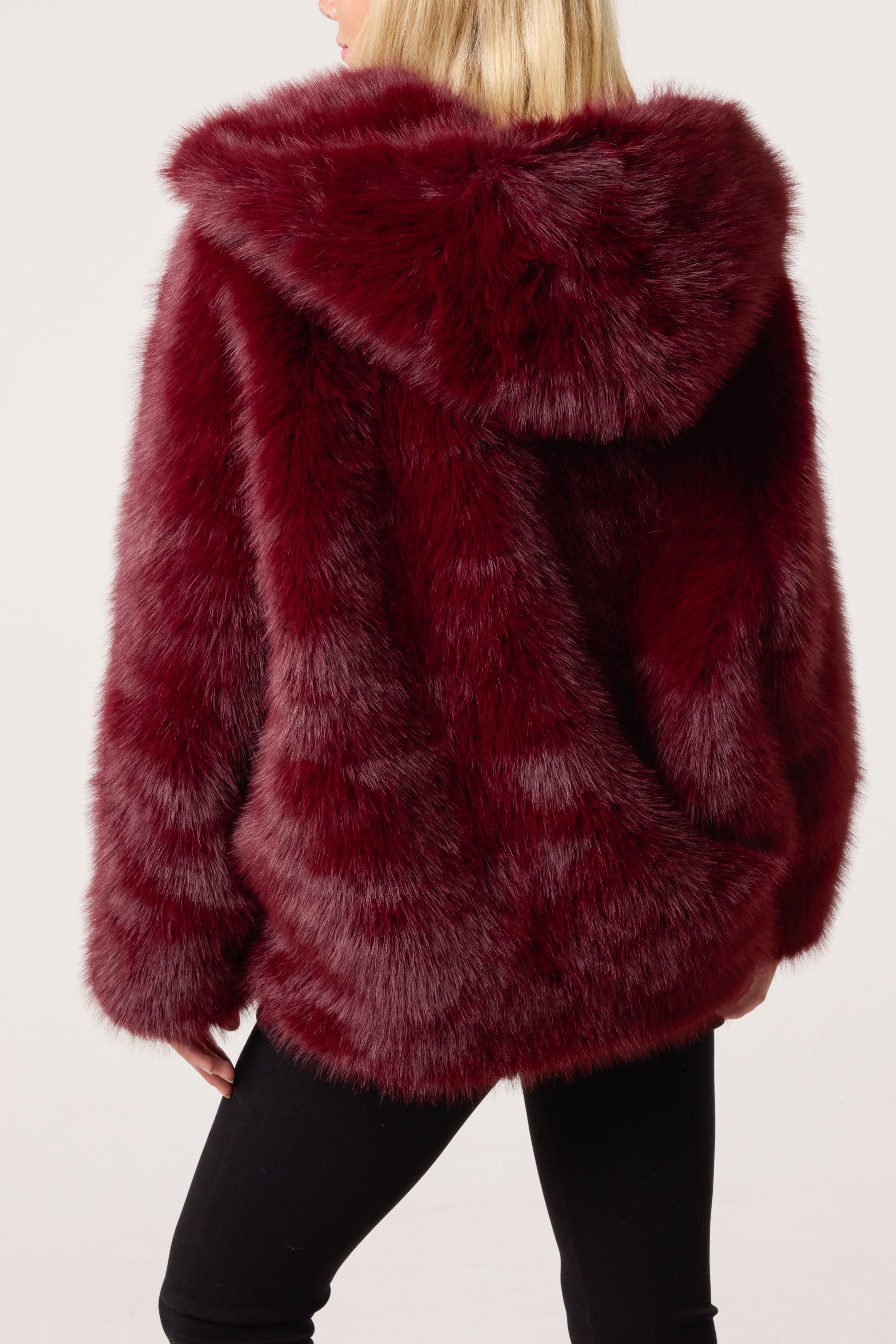 Hooded Faux Fur Short Coat