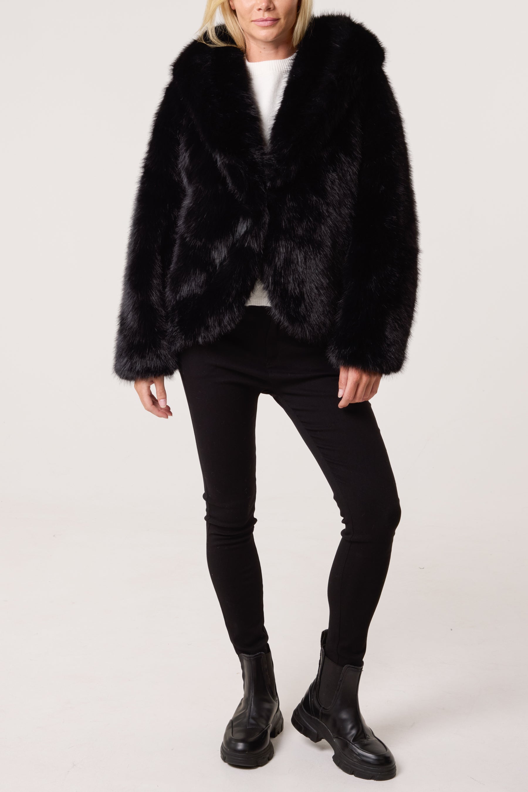 Hooded Faux Fur Short Coat