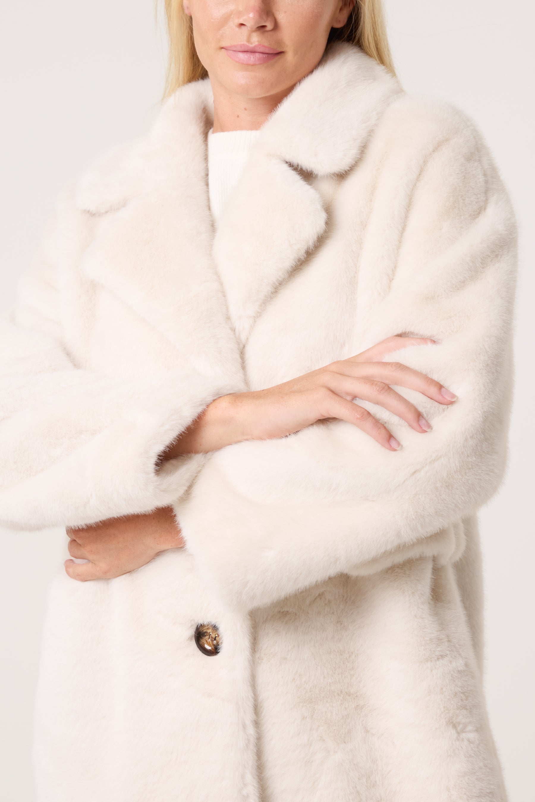 Longline Faux Fur Button Coat