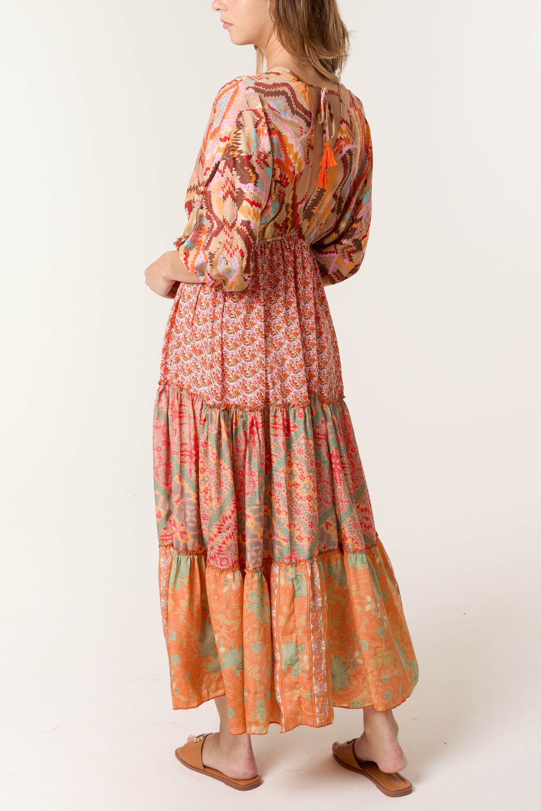 Random Mixed Print Double V-Neck Dress