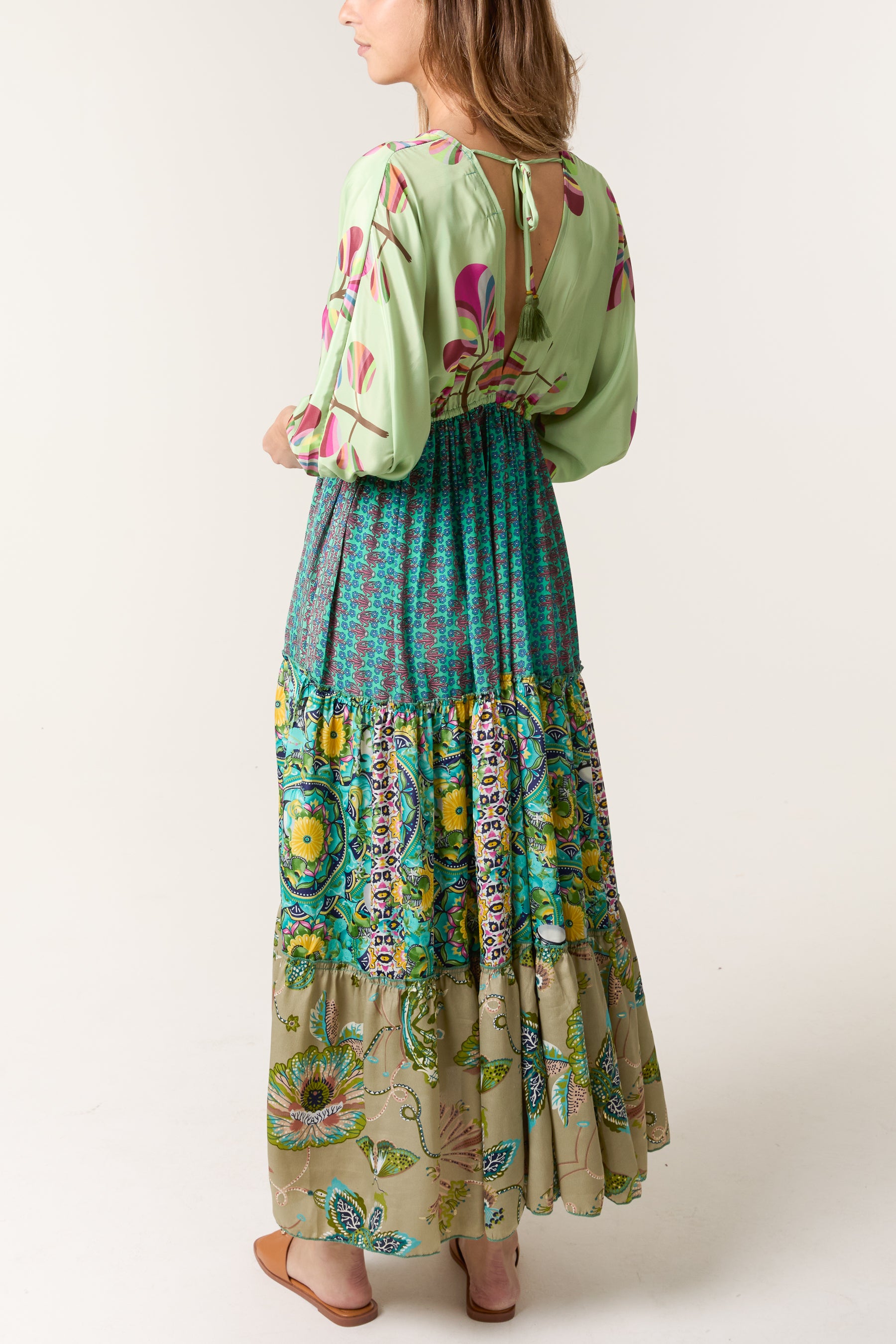 Random Mixed Print Double V-Neck Dress