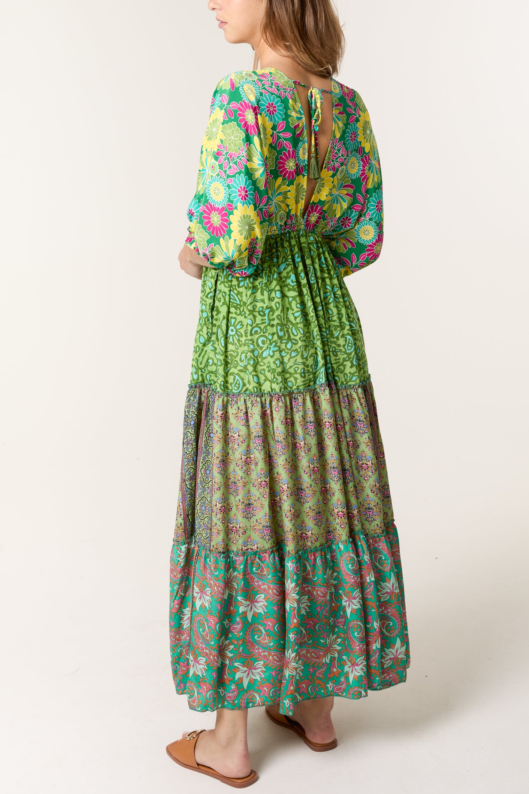 Random Mixed Print Double V-Neck Dress