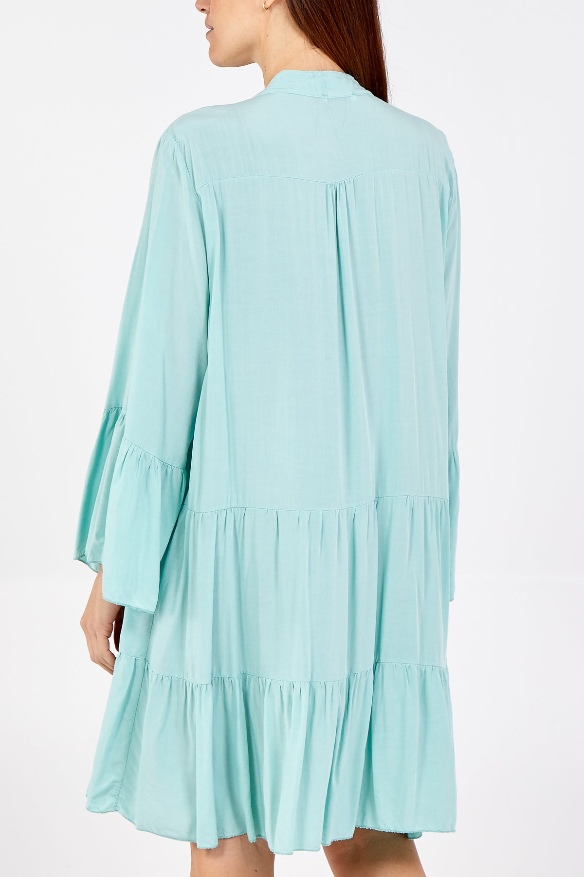 Open Collared Tiered Smock Dress