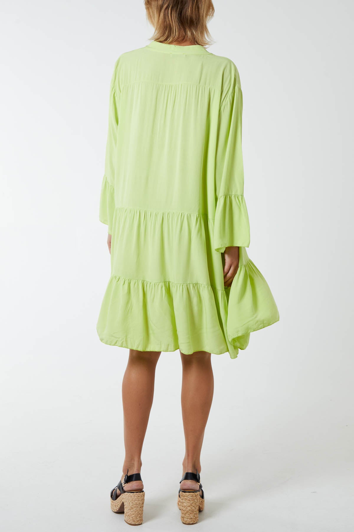 Open Collared Tiered Smock Dress