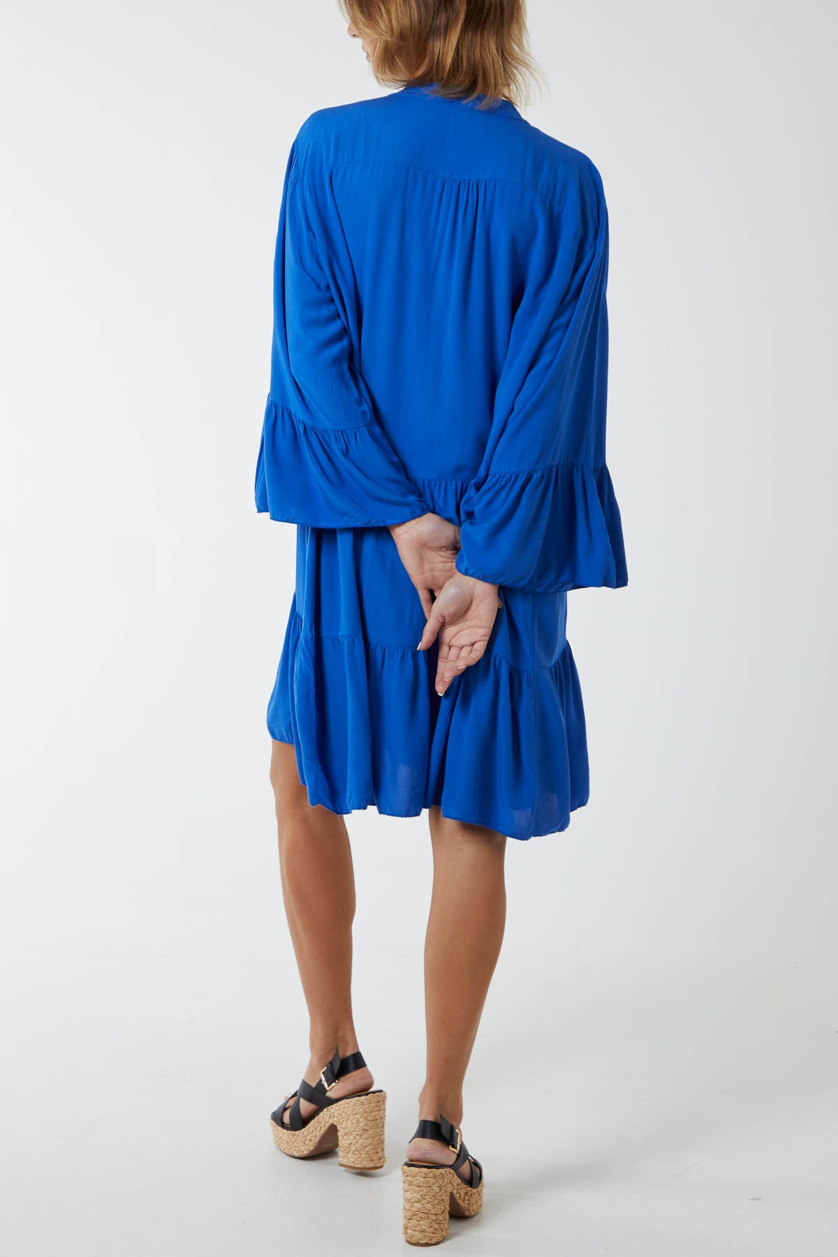 Open Collared Tiered Smock Dress