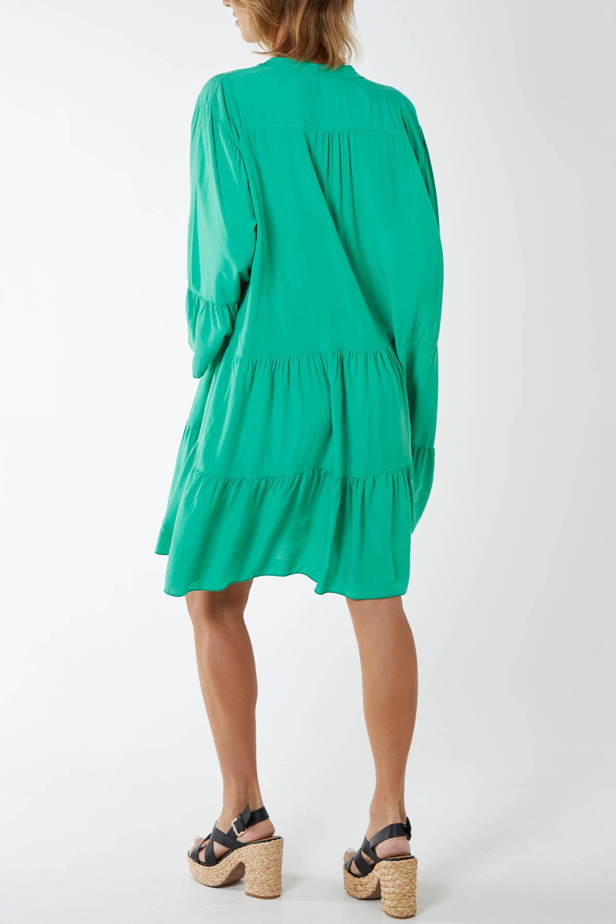 Open Collared Tiered Smock Dress