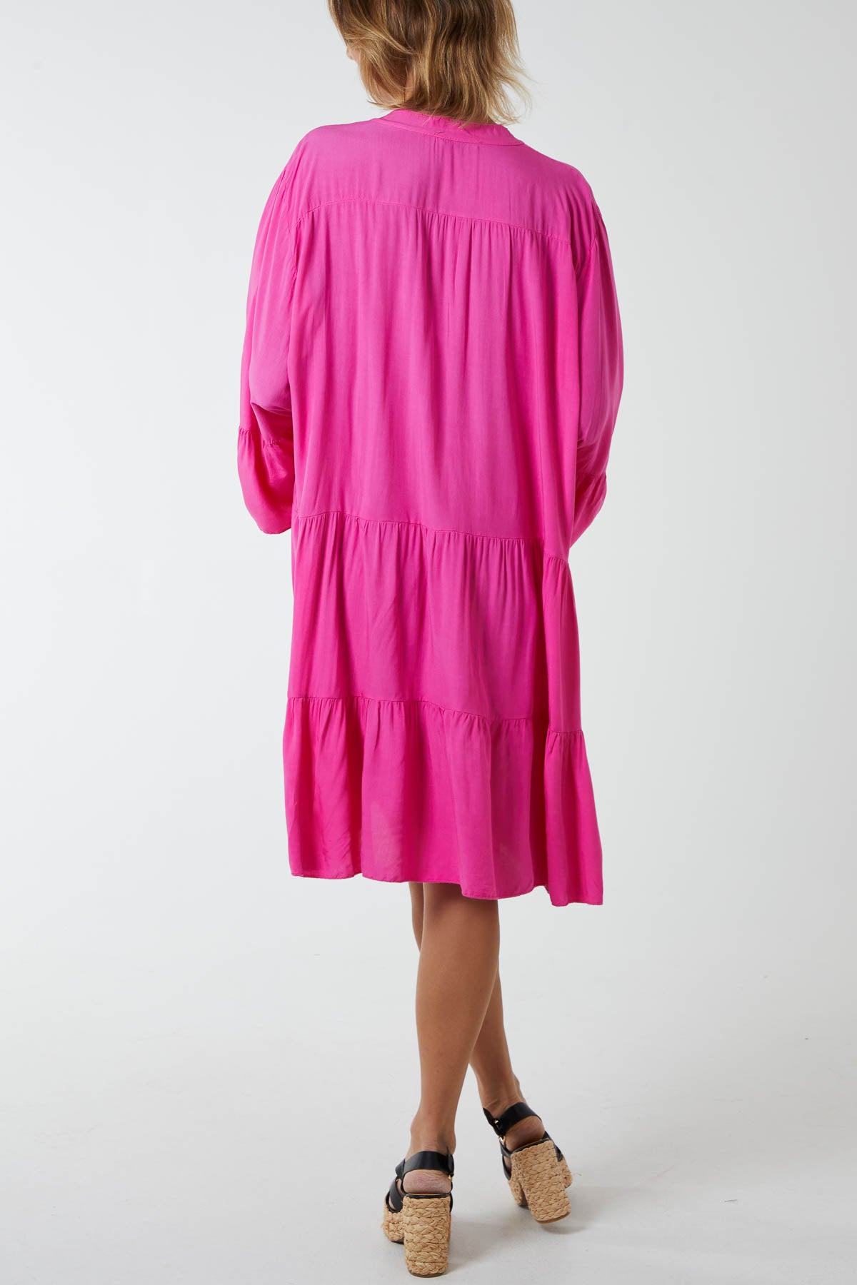 Open Collared Tiered Smock Dress