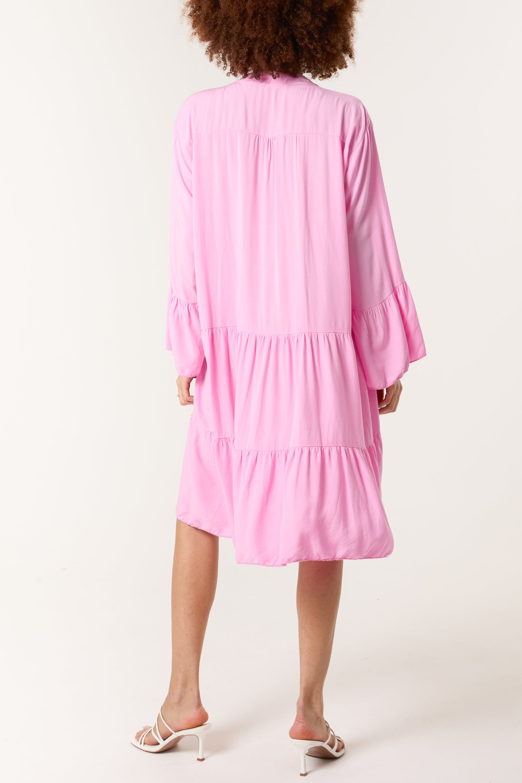 Open Collared Tiered Smock Dress