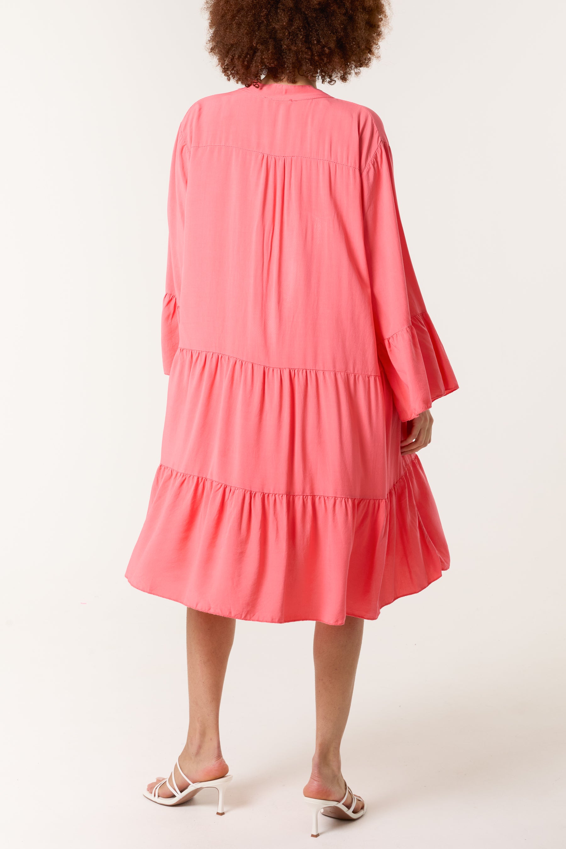Open Collared Tiered Smock Dress