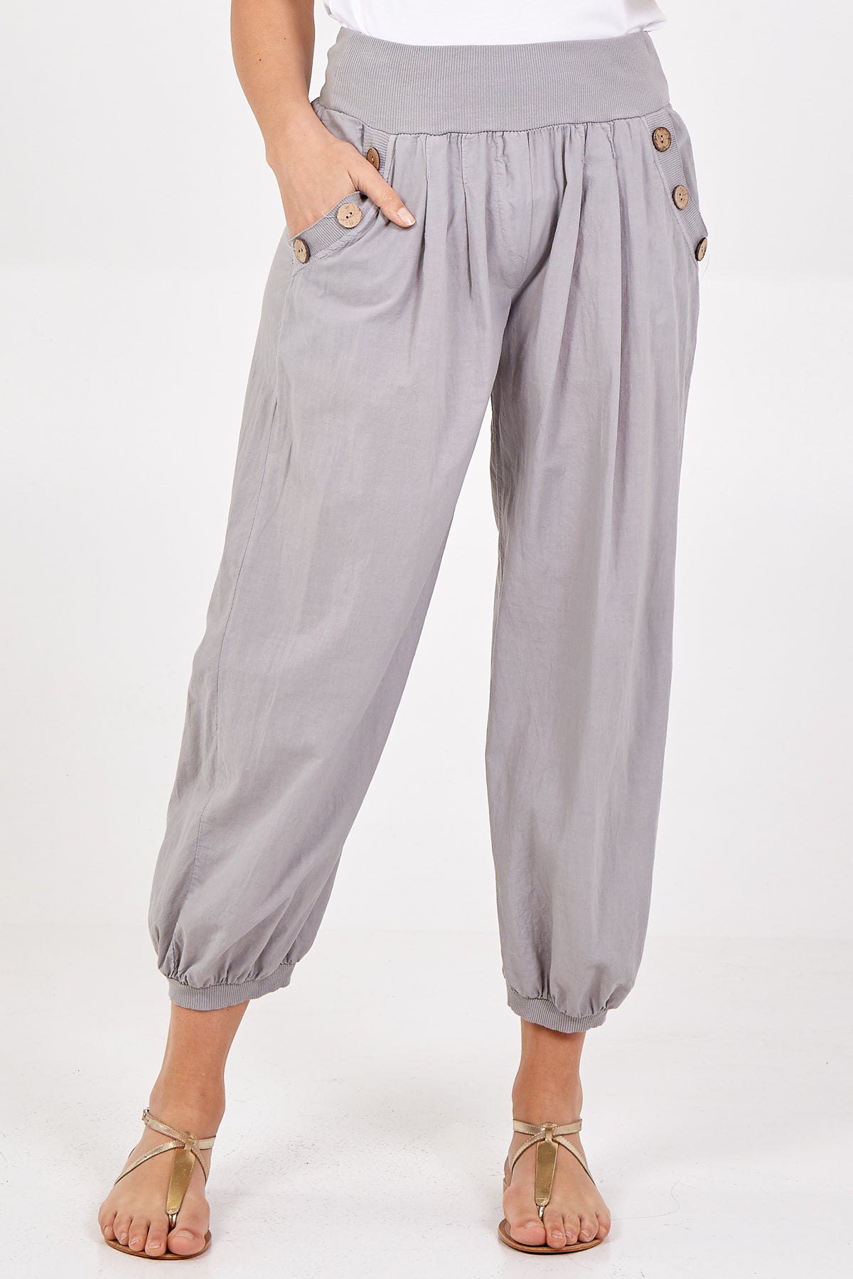 Button Pocket Detail Harem Pants