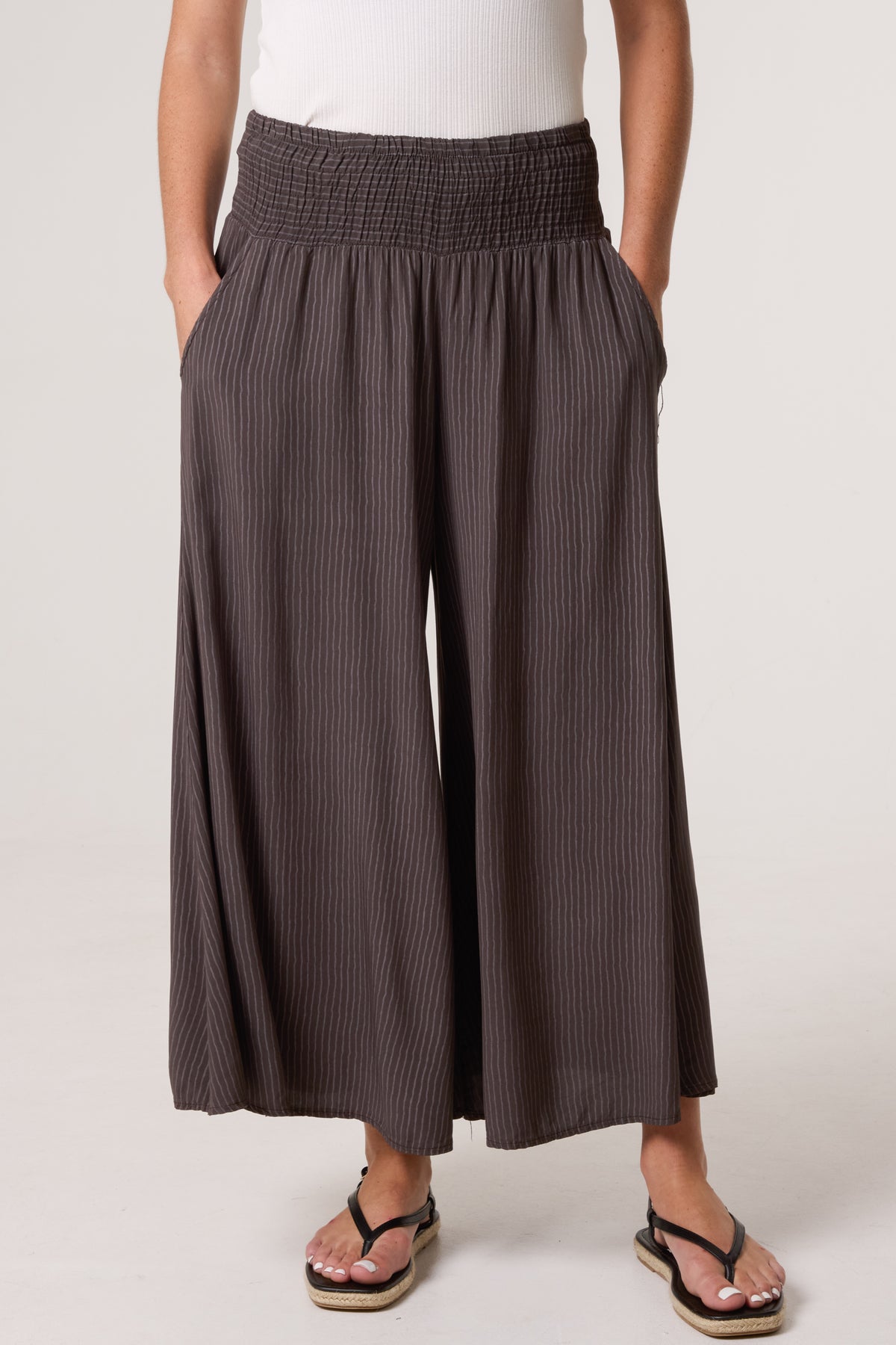 Pinstripe Wide Leg Trousers