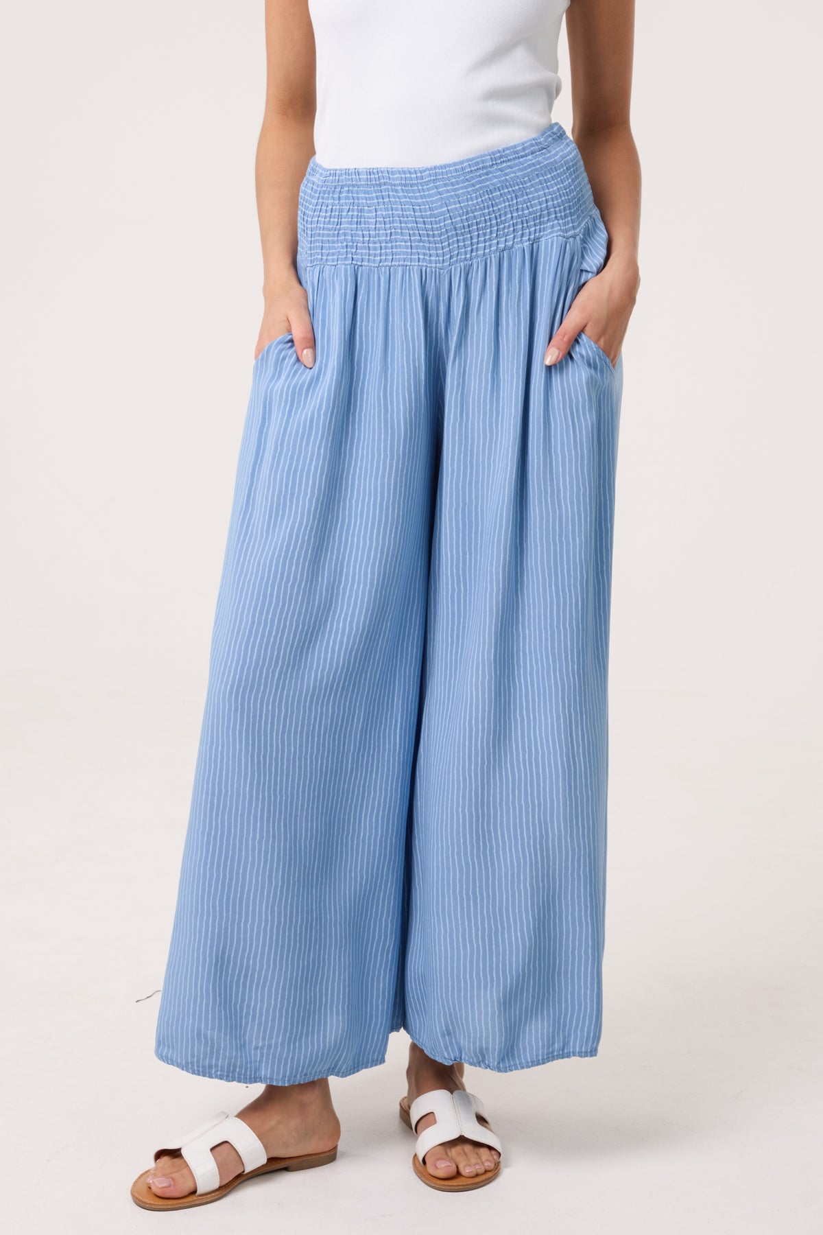 Pinstripe Wide Leg Trousers