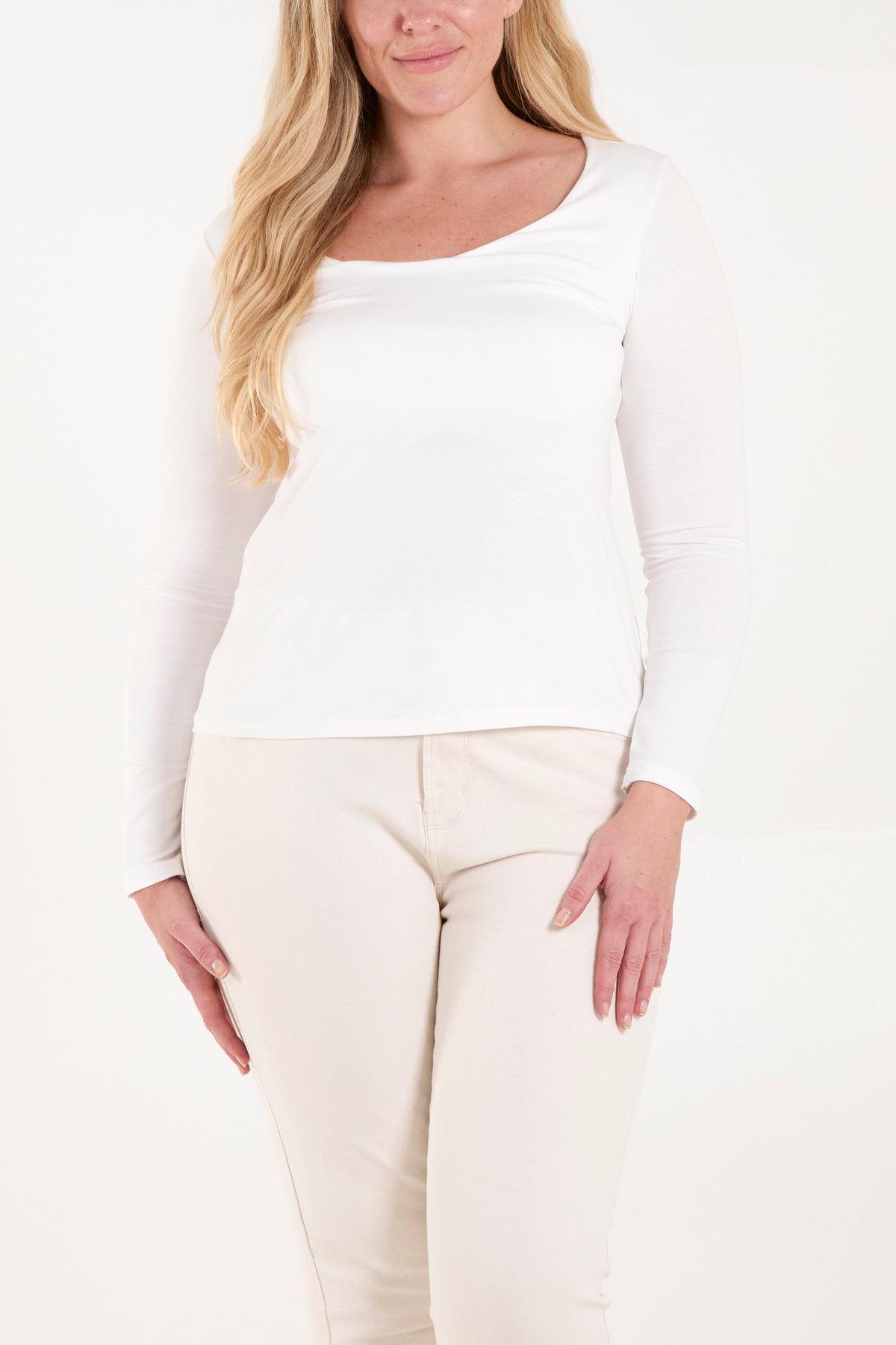 Basic Double Layer Scoop Neck Long Sleeve Top